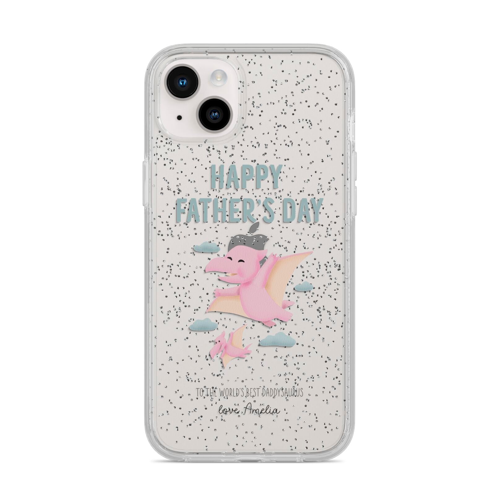 Pink Dino Happy Fathers Day Custom iPhone 14 Plus Glitter Tough Case Starlight