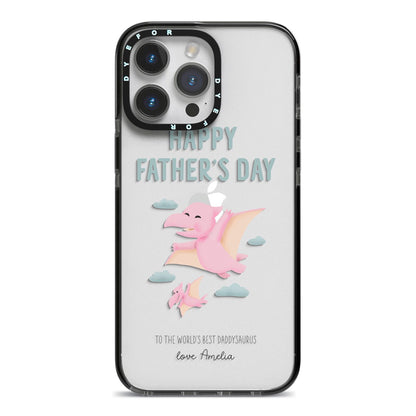 Pink Dino Happy Fathers Day Custom iPhone 14 Pro Max Black Impact Case on Silver phone