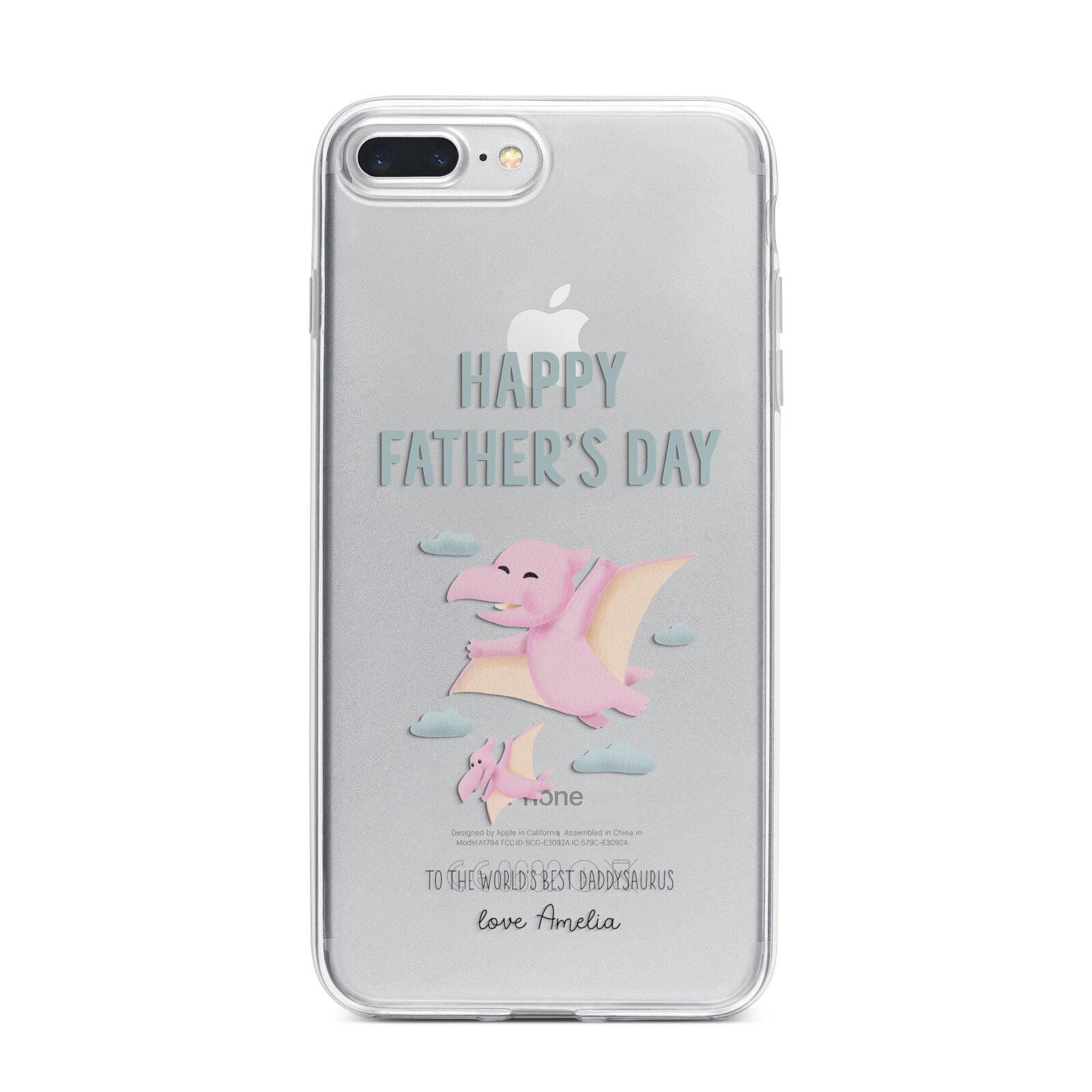 Pink Dino Happy Fathers Day Custom iPhone 7 Plus Bumper Case on Silver iPhone