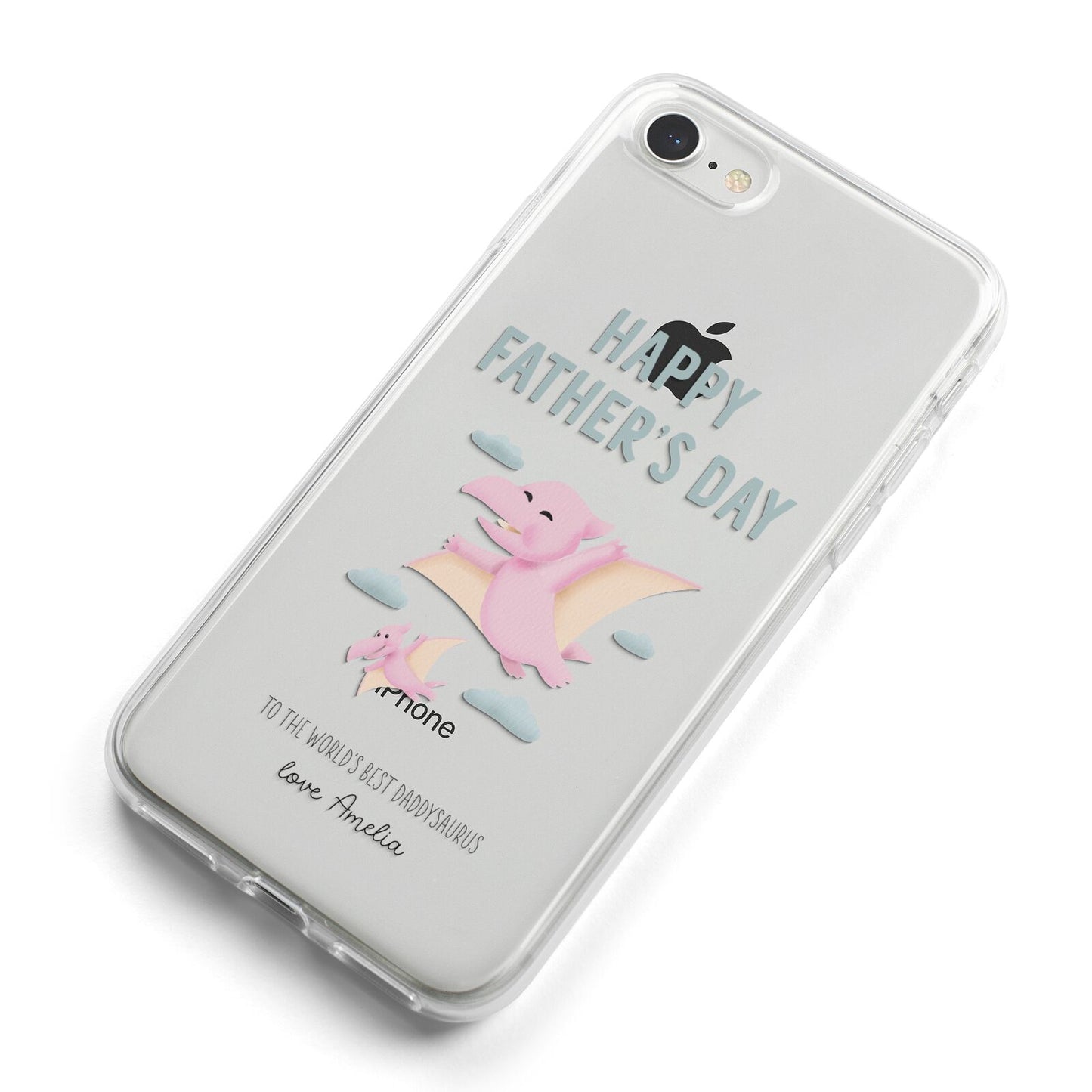 Pink Dino Happy Fathers Day Custom iPhone 8 Bumper Case on Silver iPhone Alternative Image