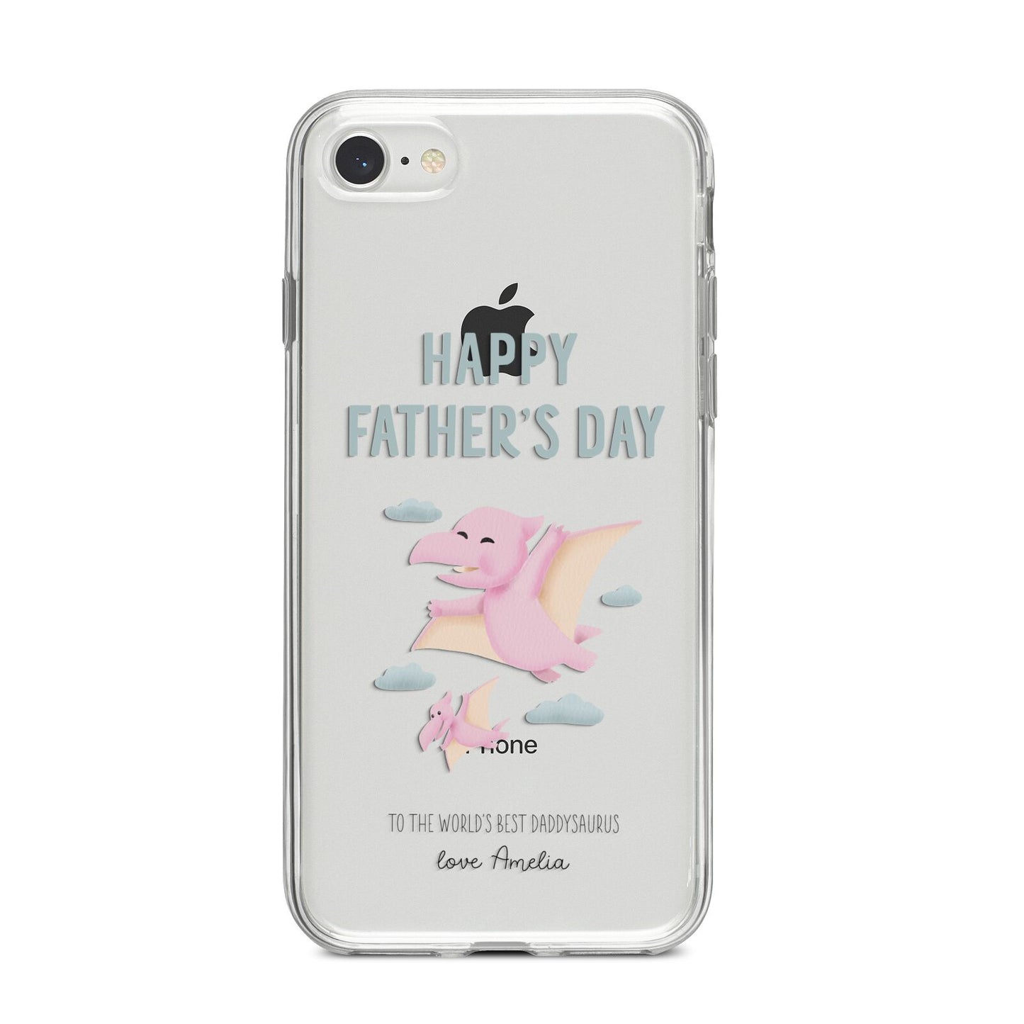 Pink Dino Happy Fathers Day Custom iPhone 8 Bumper Case on Silver iPhone
