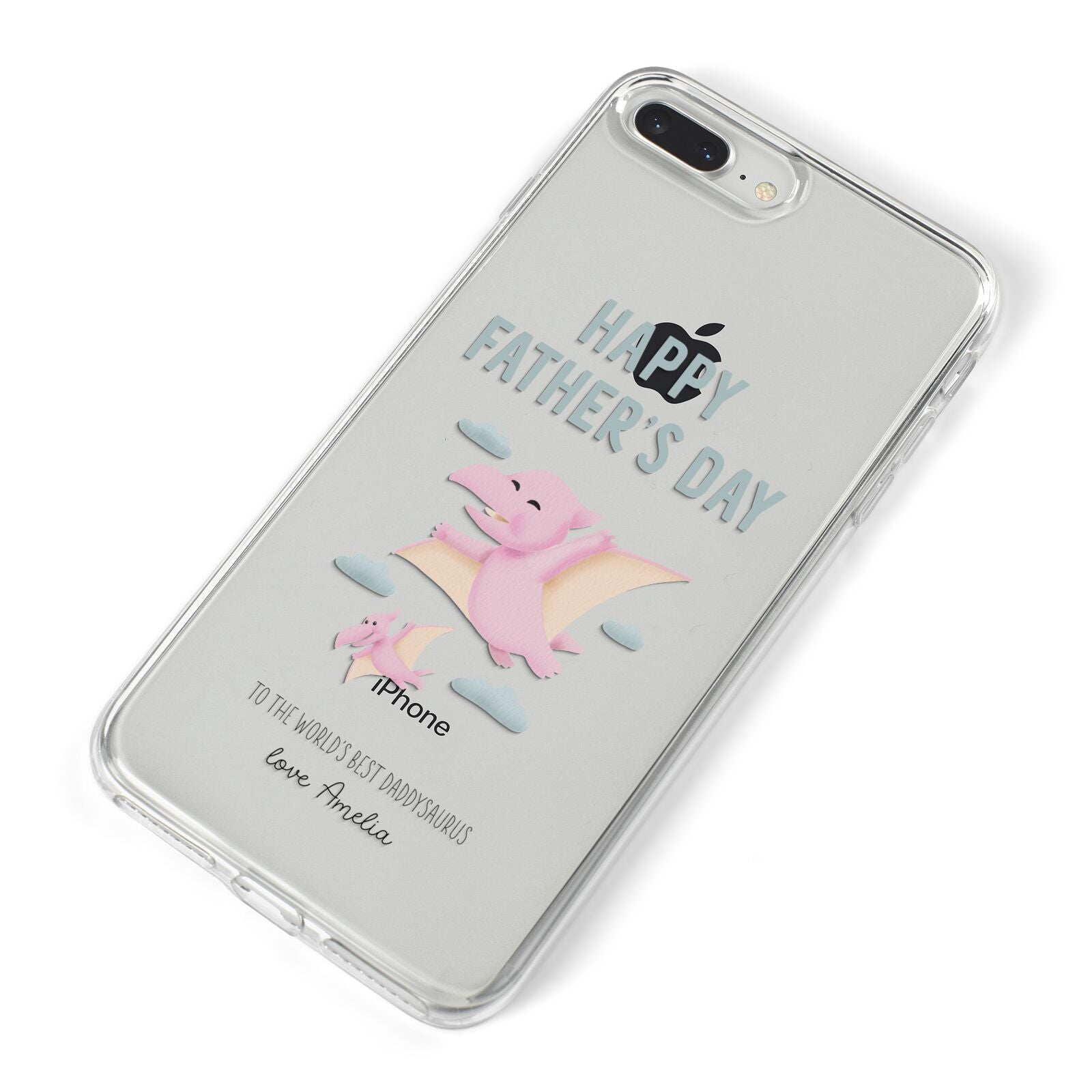 Pink Dino Happy Fathers Day Custom iPhone 8 Plus Bumper Case on Silver iPhone Alternative Image