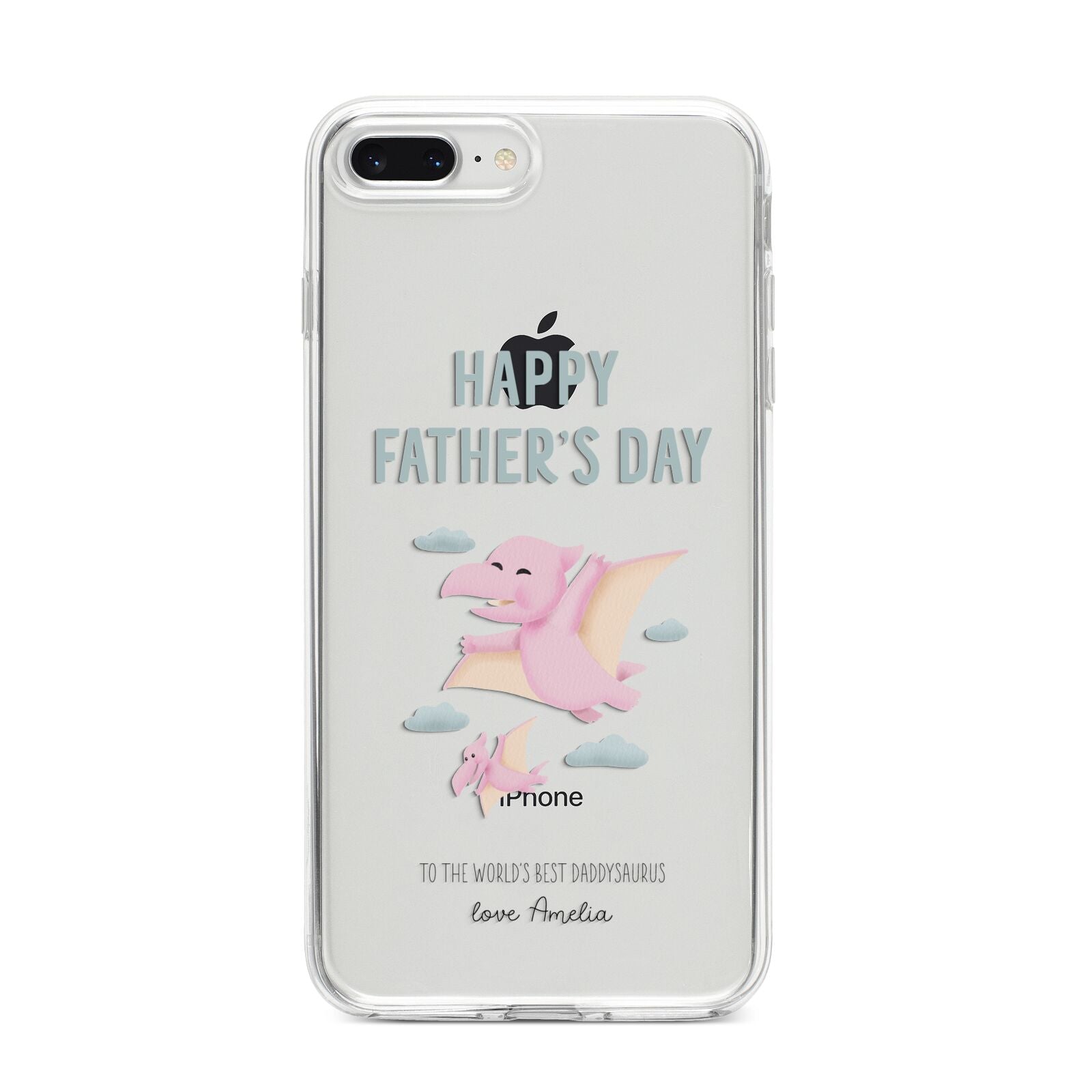 Pink Dino Happy Fathers Day Custom iPhone 8 Plus Bumper Case on Silver iPhone