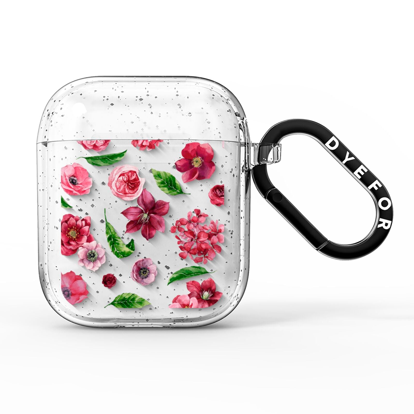 Pink Floral AirPods Glitter Case