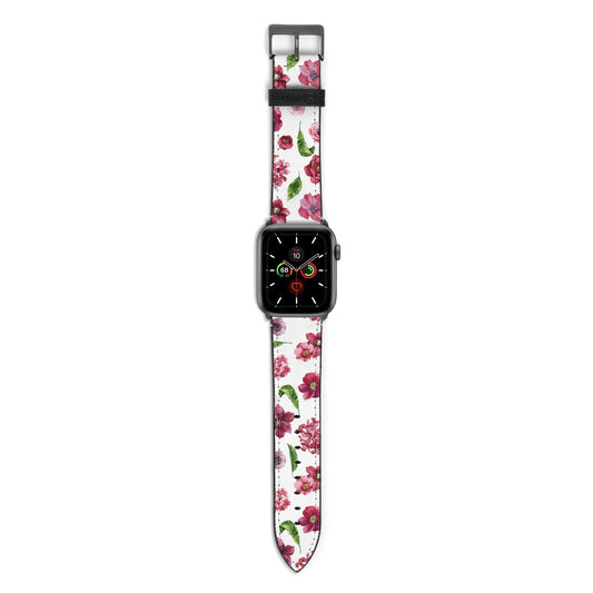 Pink Floral Apple Watch Strap with Space Grey Hardware
