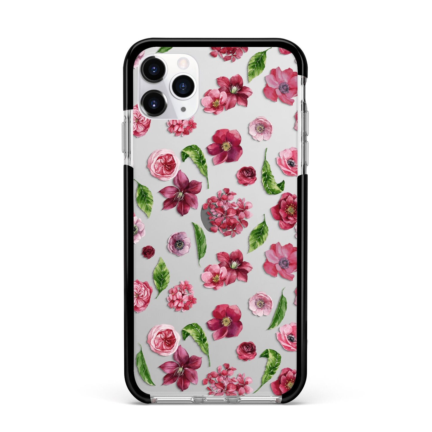 Pink Floral Apple iPhone 11 Pro Max in Silver with Black Impact Case