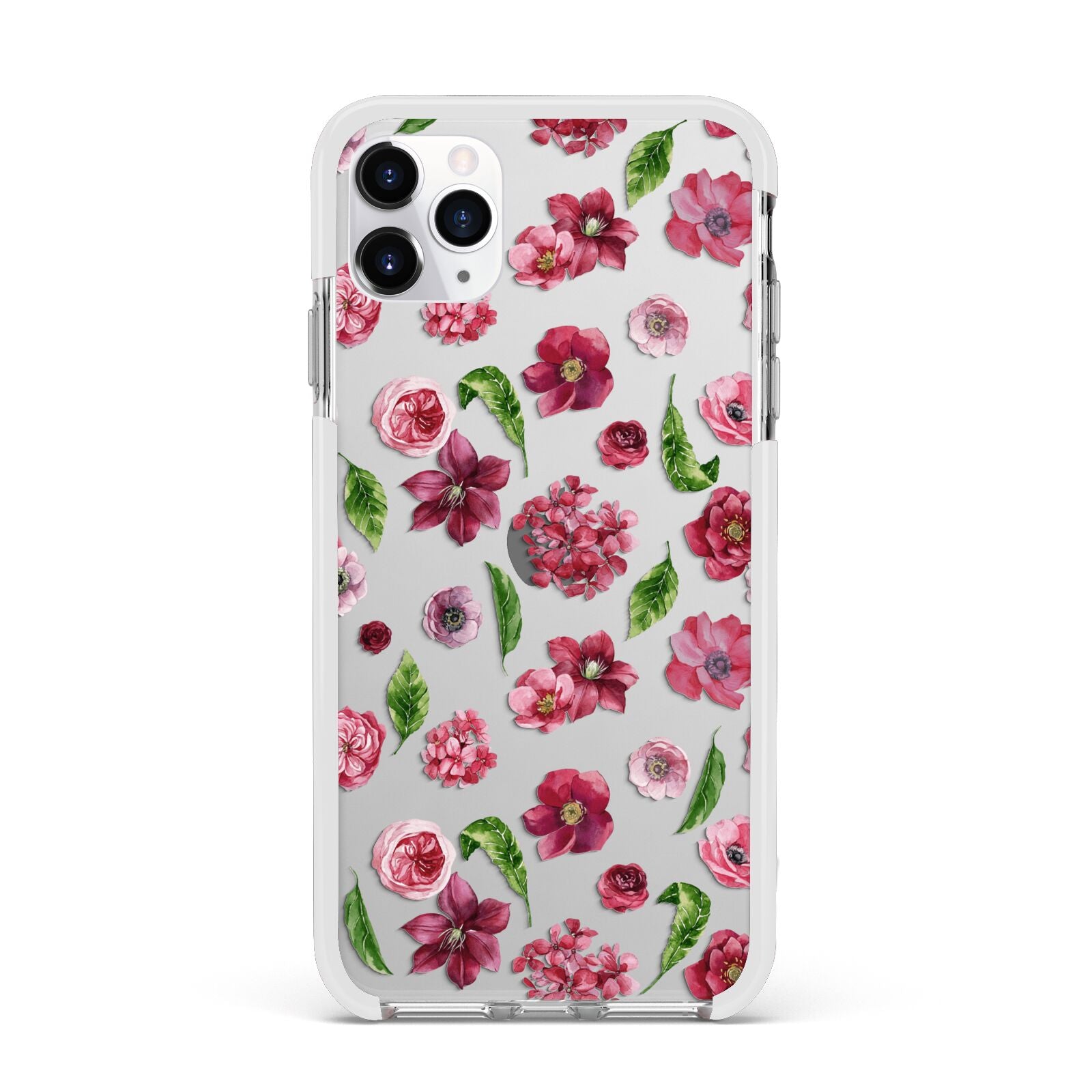Pink Floral Apple iPhone 11 Pro Max in Silver with White Impact Case
