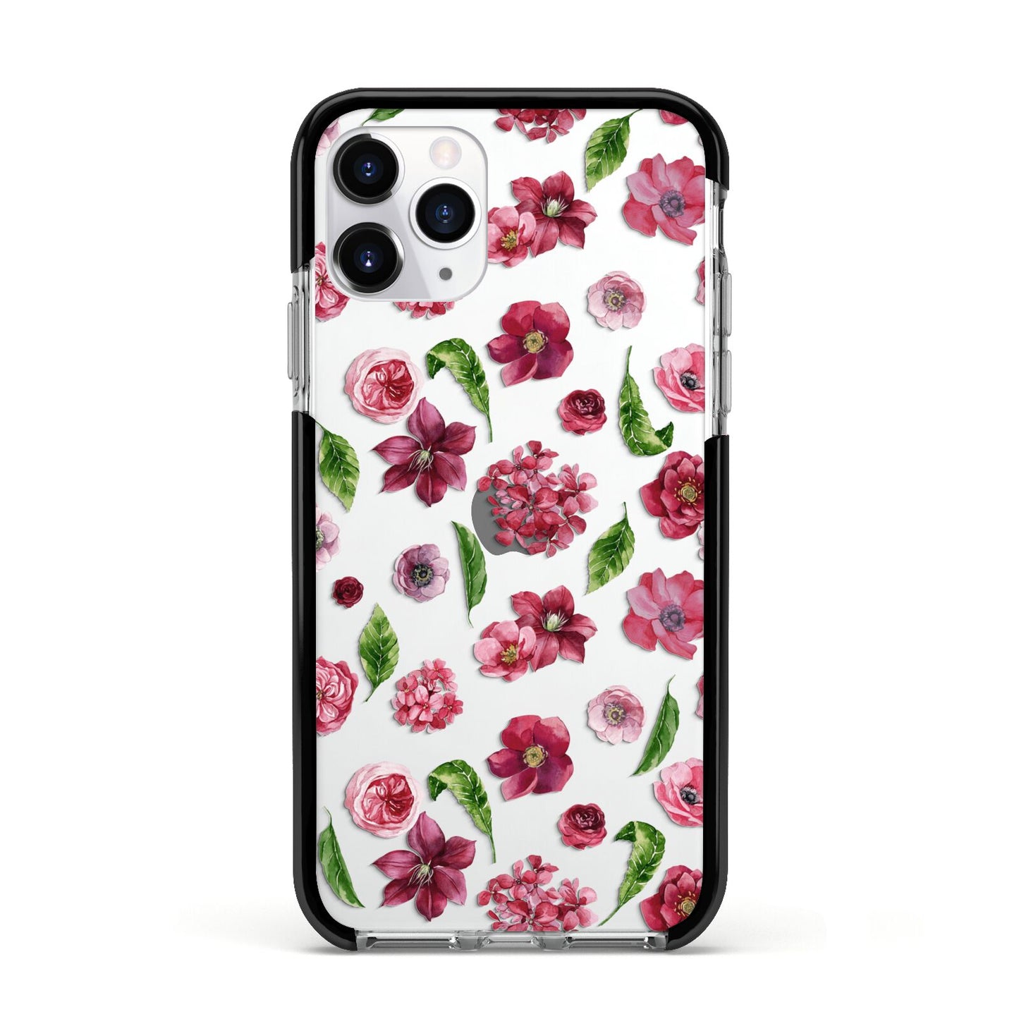 Pink Floral Apple iPhone 11 Pro in Silver with Black Impact Case