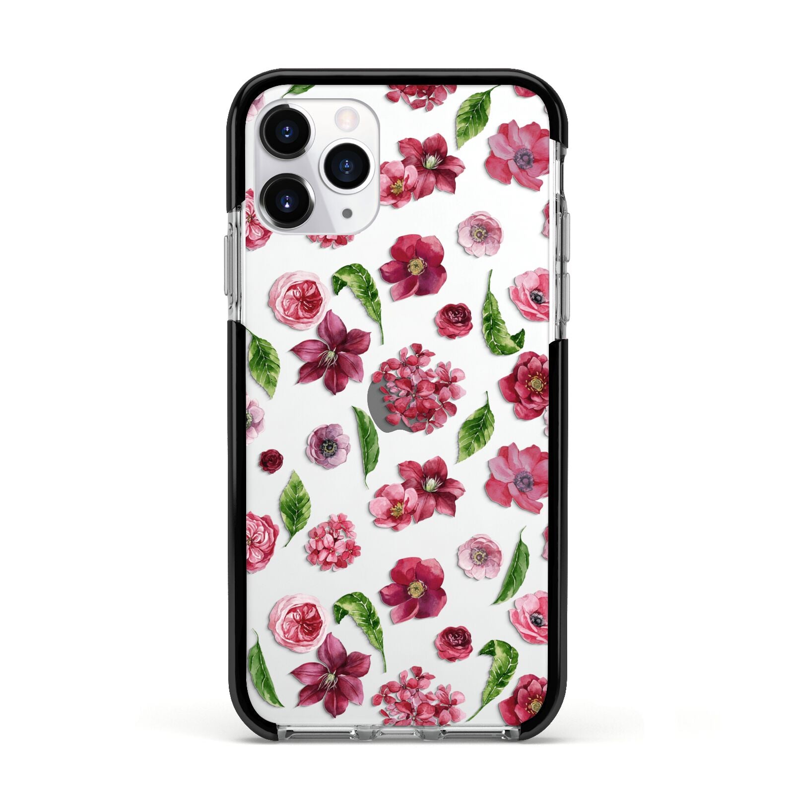 Pink Floral Apple iPhone 11 Pro in Silver with Black Impact Case