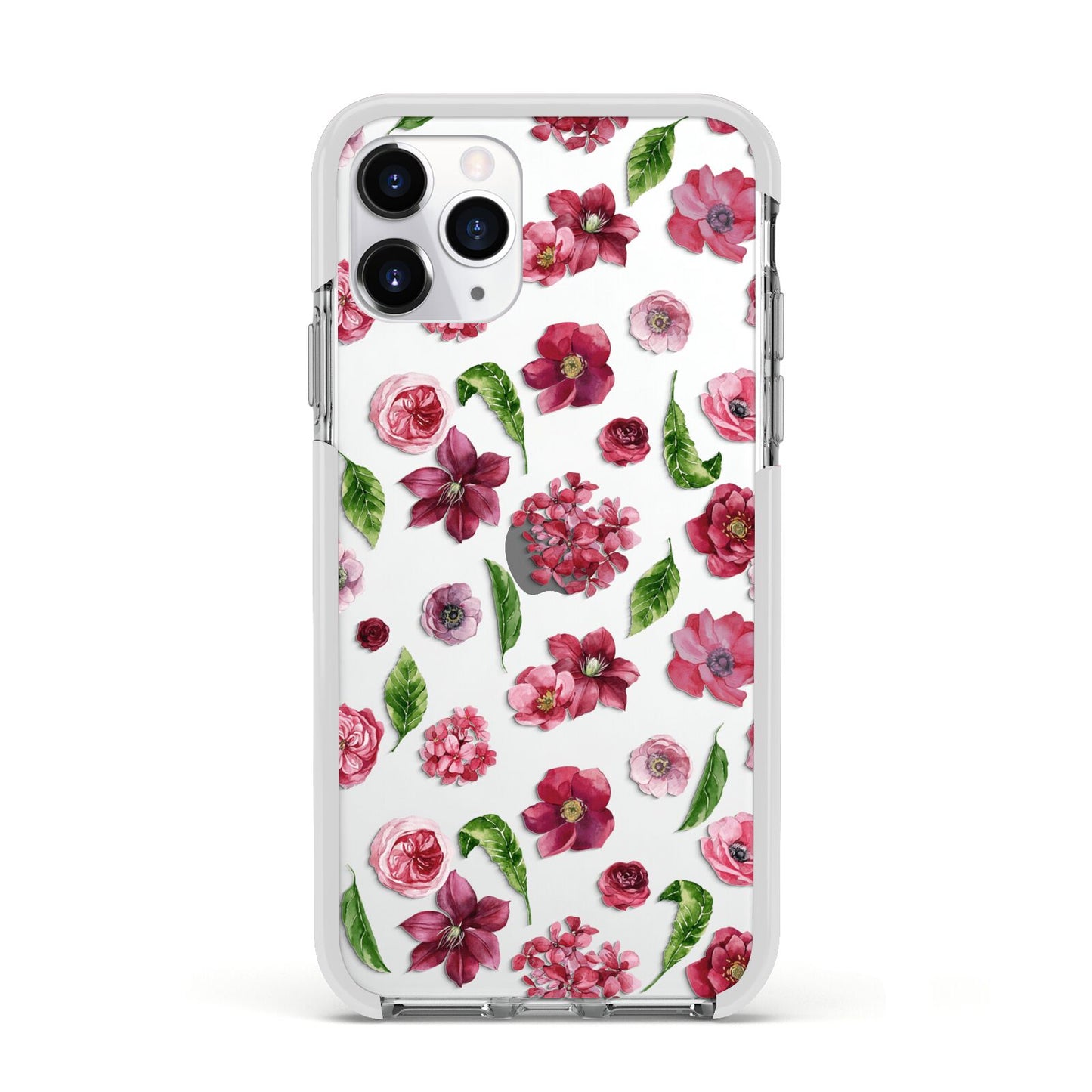 Pink Floral Apple iPhone 11 Pro in Silver with White Impact Case