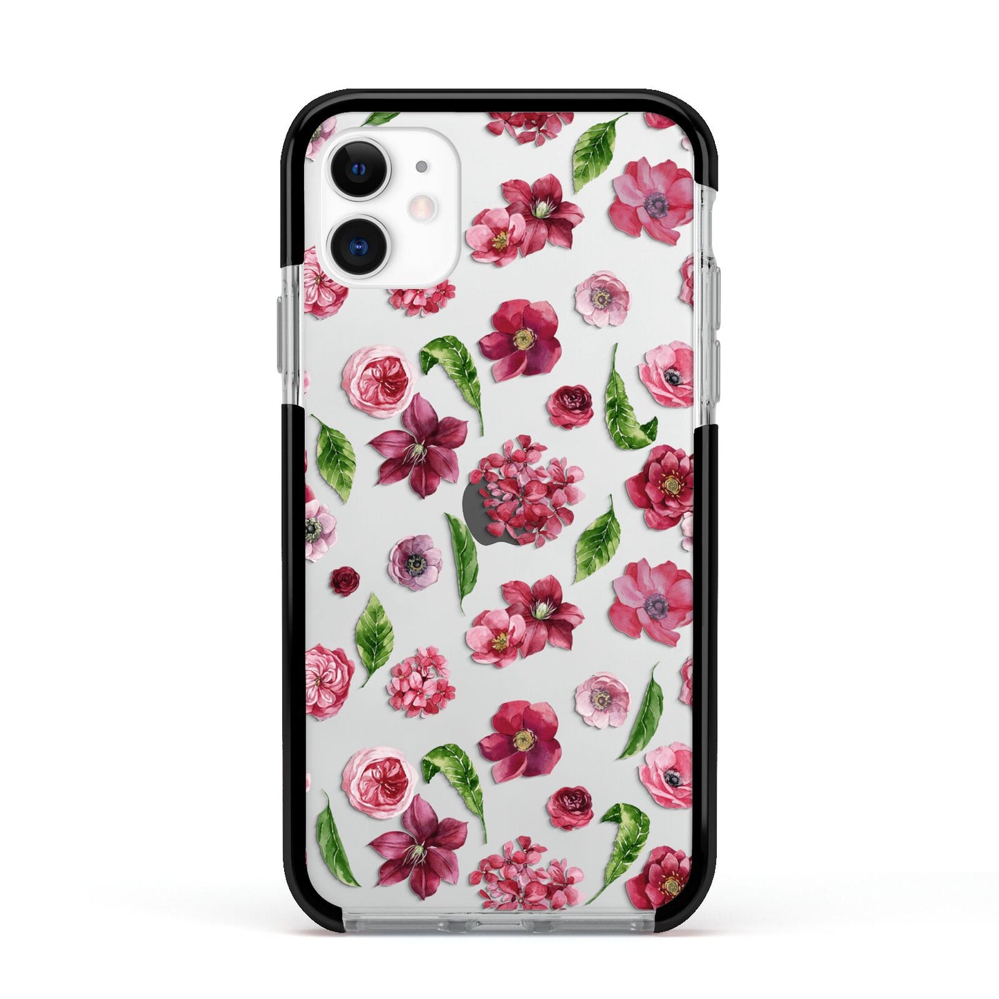 Pink Floral Apple iPhone 11 in White with Black Impact Case