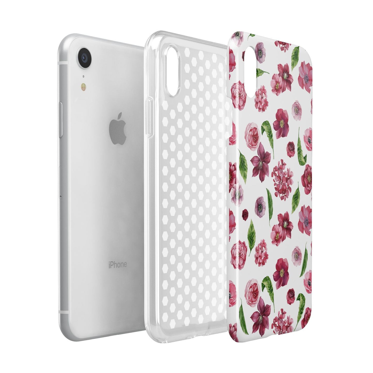 Pink Floral Apple iPhone XR White 3D Tough Case Expanded view