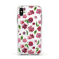 Pink Floral Apple iPhone Xs Impact Case White Edge on Silver Phone