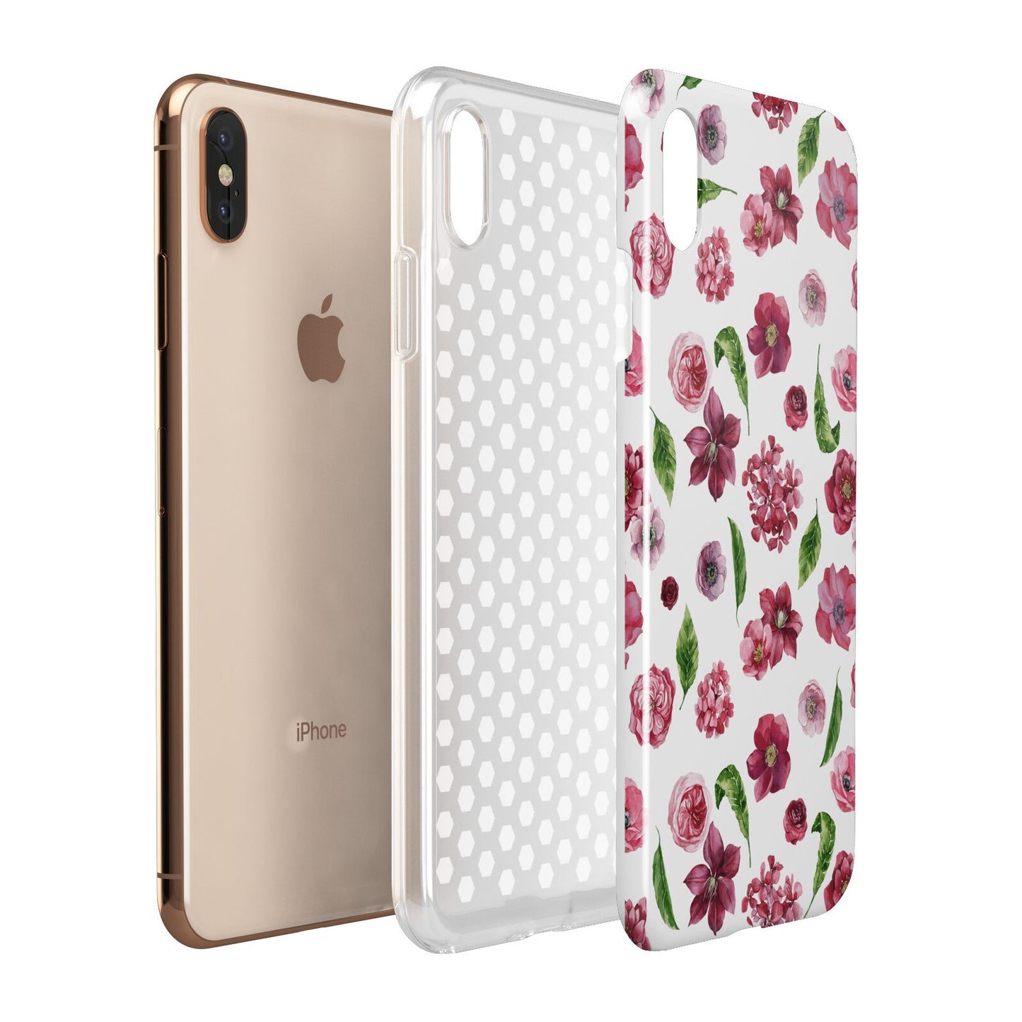 Pink Floral Apple iPhone Xs Max 3D Tough Case Expanded View