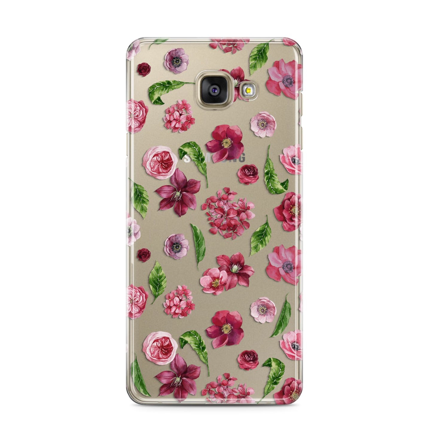 Pink Floral Samsung Galaxy A3 2016 Case on gold phone