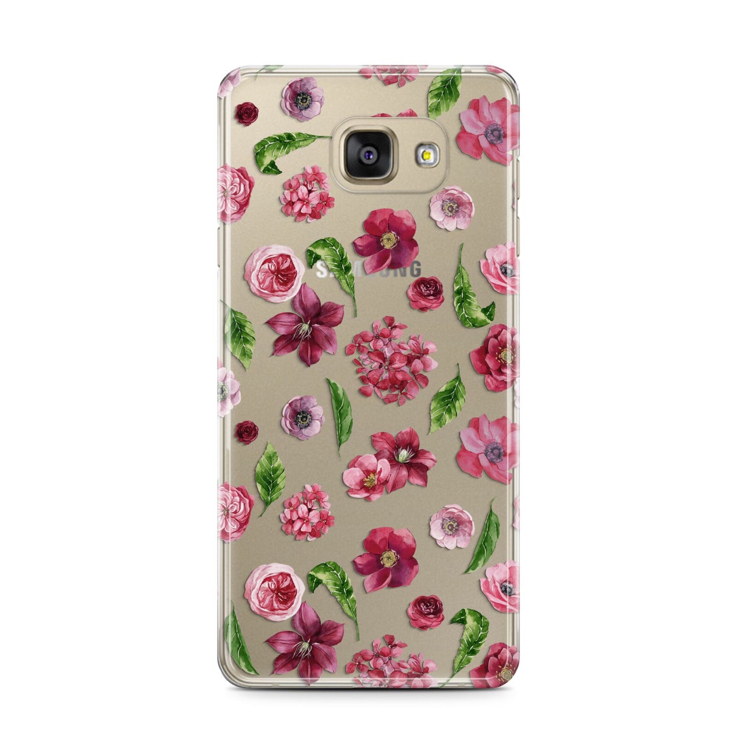 Pink Floral Samsung Galaxy A7 2016 Case on gold phone