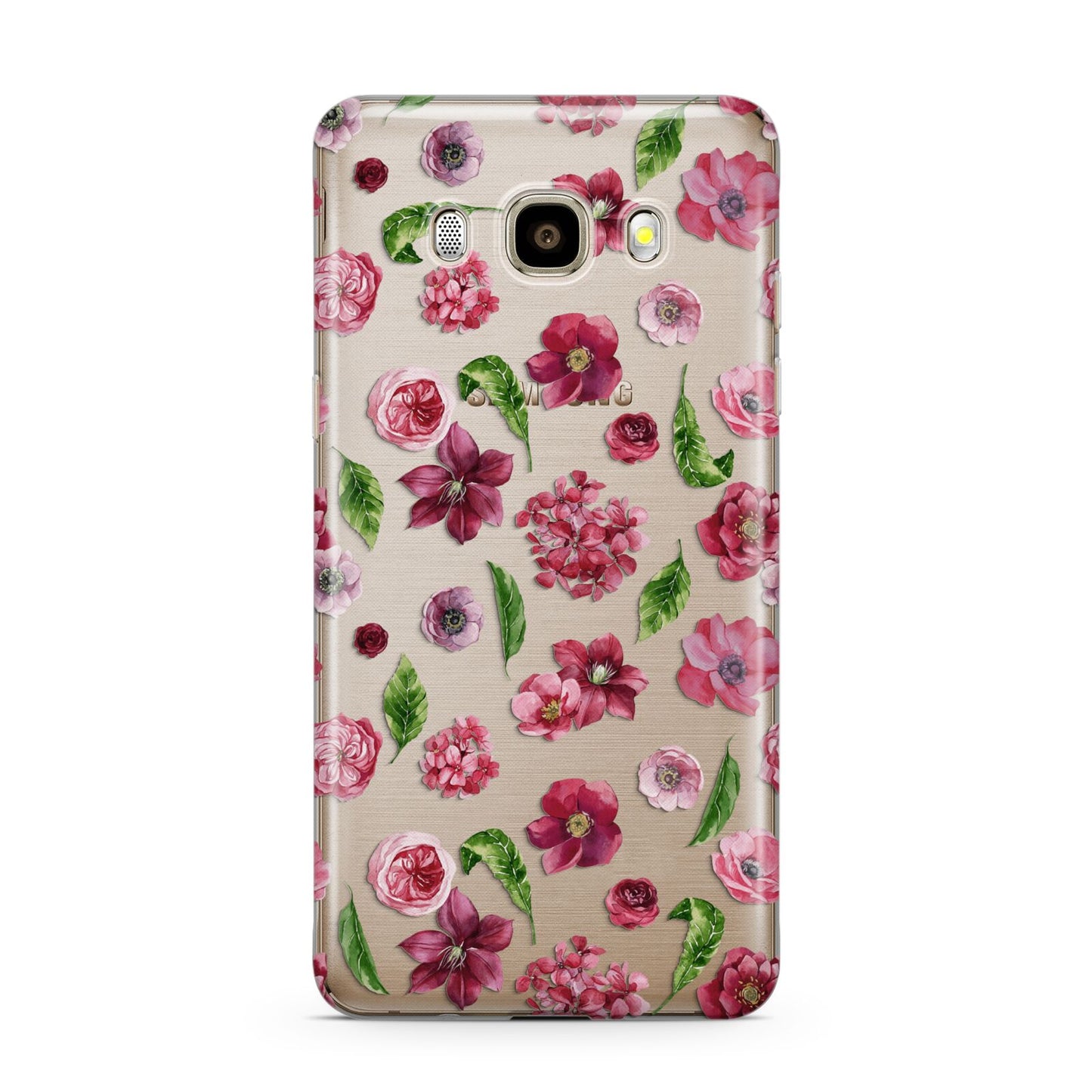 Pink Floral Samsung Galaxy J7 2016 Case on gold phone