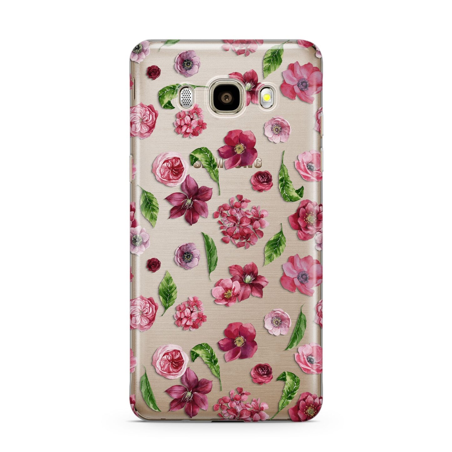 Pink Floral Samsung Galaxy J7 2016 Case on gold phone