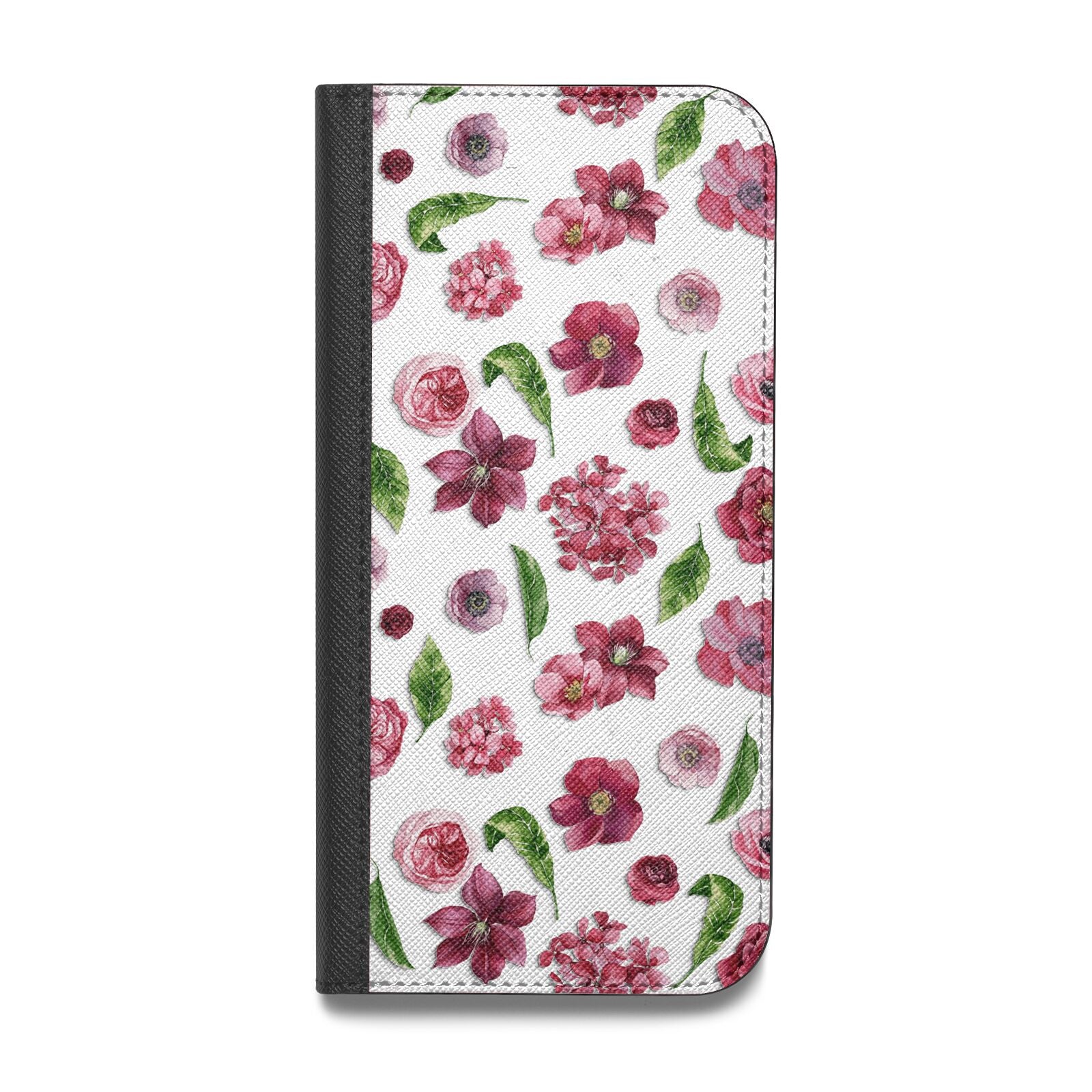 Pink Floral Vegan Leather Flip Samsung Case