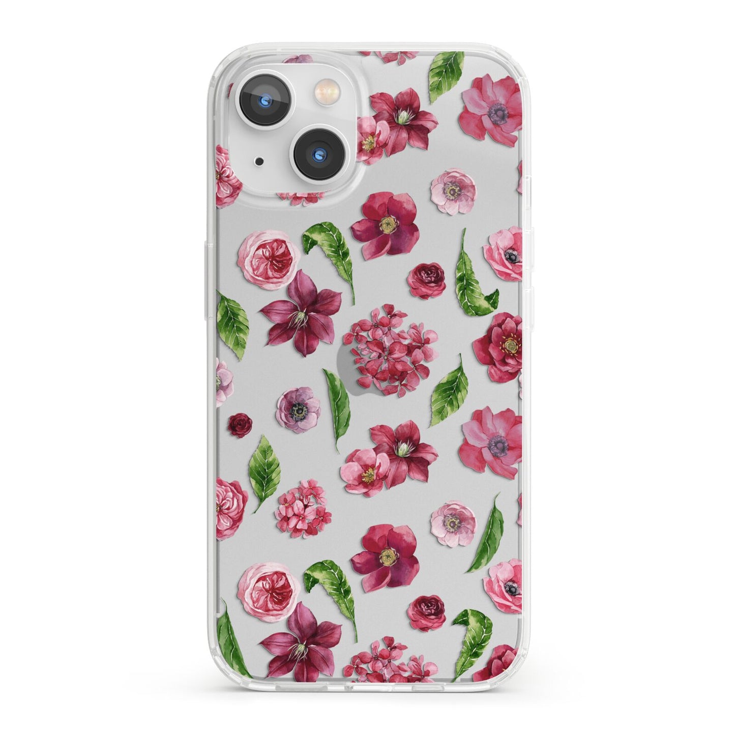 Pink Floral iPhone 13 Clear Bumper Case