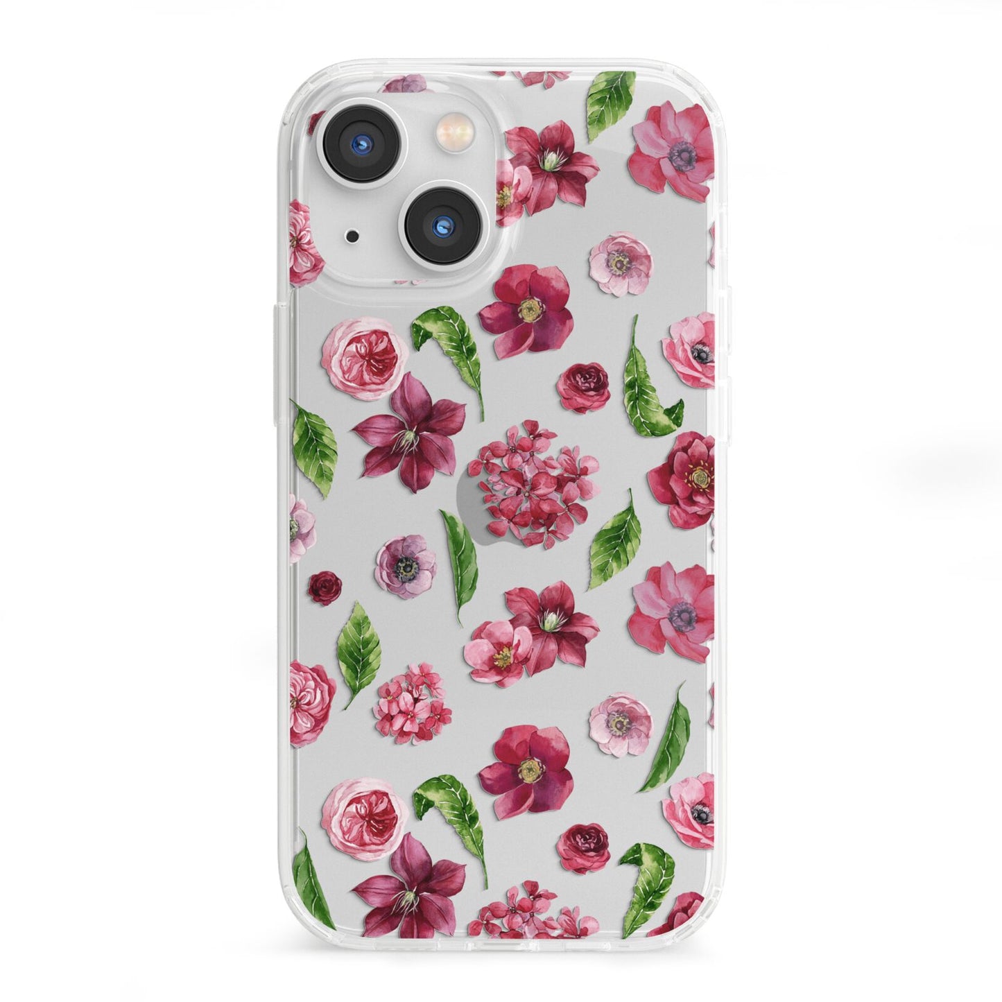 Pink Floral iPhone 13 Mini Clear Bumper Case