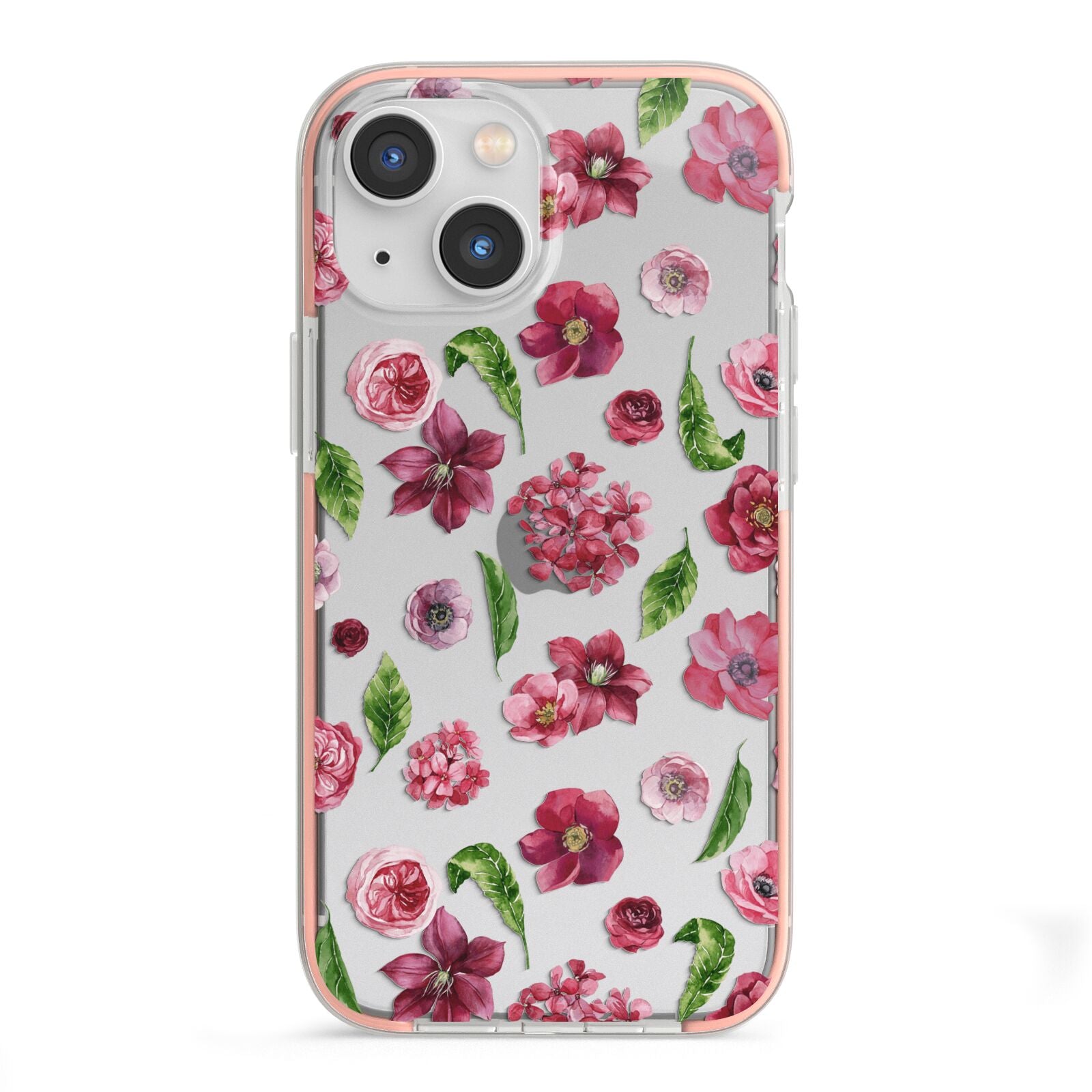 Pink Floral iPhone 13 Mini TPU Impact Case with Pink Edges
