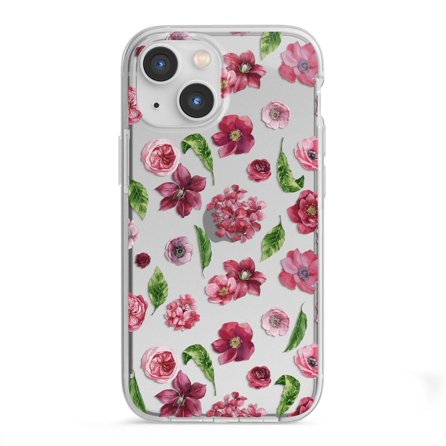 Pink Floral iPhone 13 Mini TPU Impact Case with White Edges