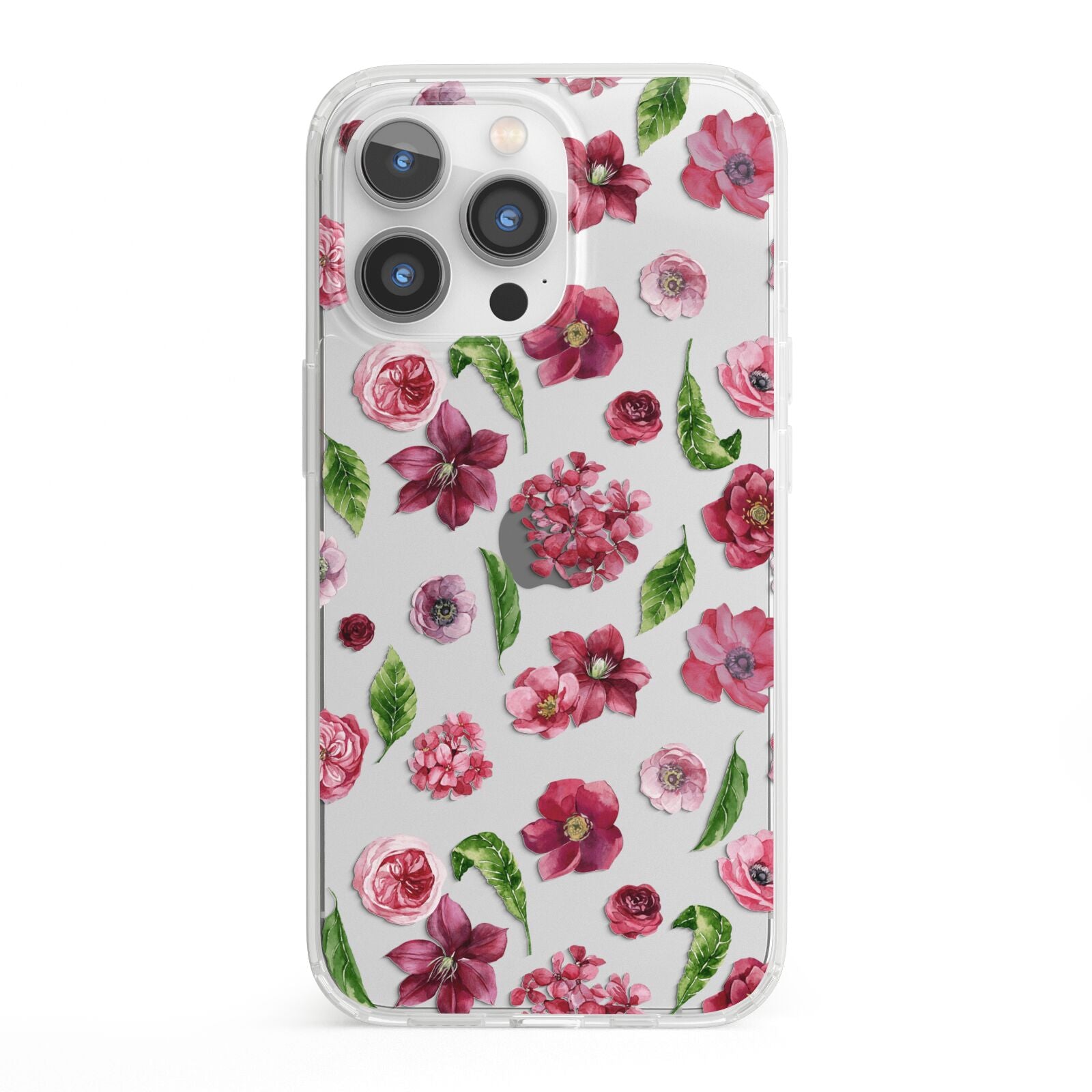 Pink Floral iPhone 13 Pro Clear Bumper Case