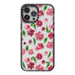 Pink Floral iPhone 13 Pro Max Black Impact Case on Silver phone
