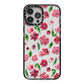 Pink Floral iPhone 13 Pro Max Black Impact Case on Silver phone