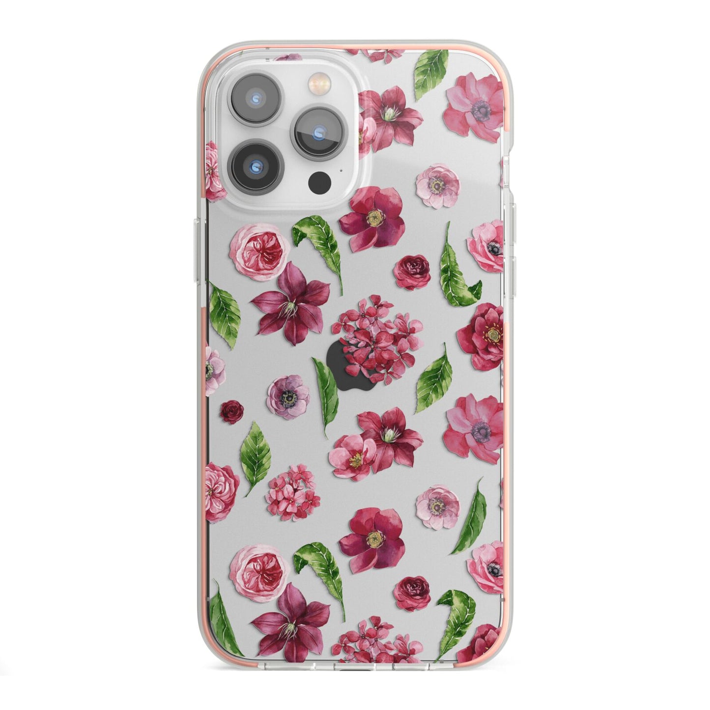 Pink Floral iPhone 13 Pro Max TPU Impact Case with Pink Edges