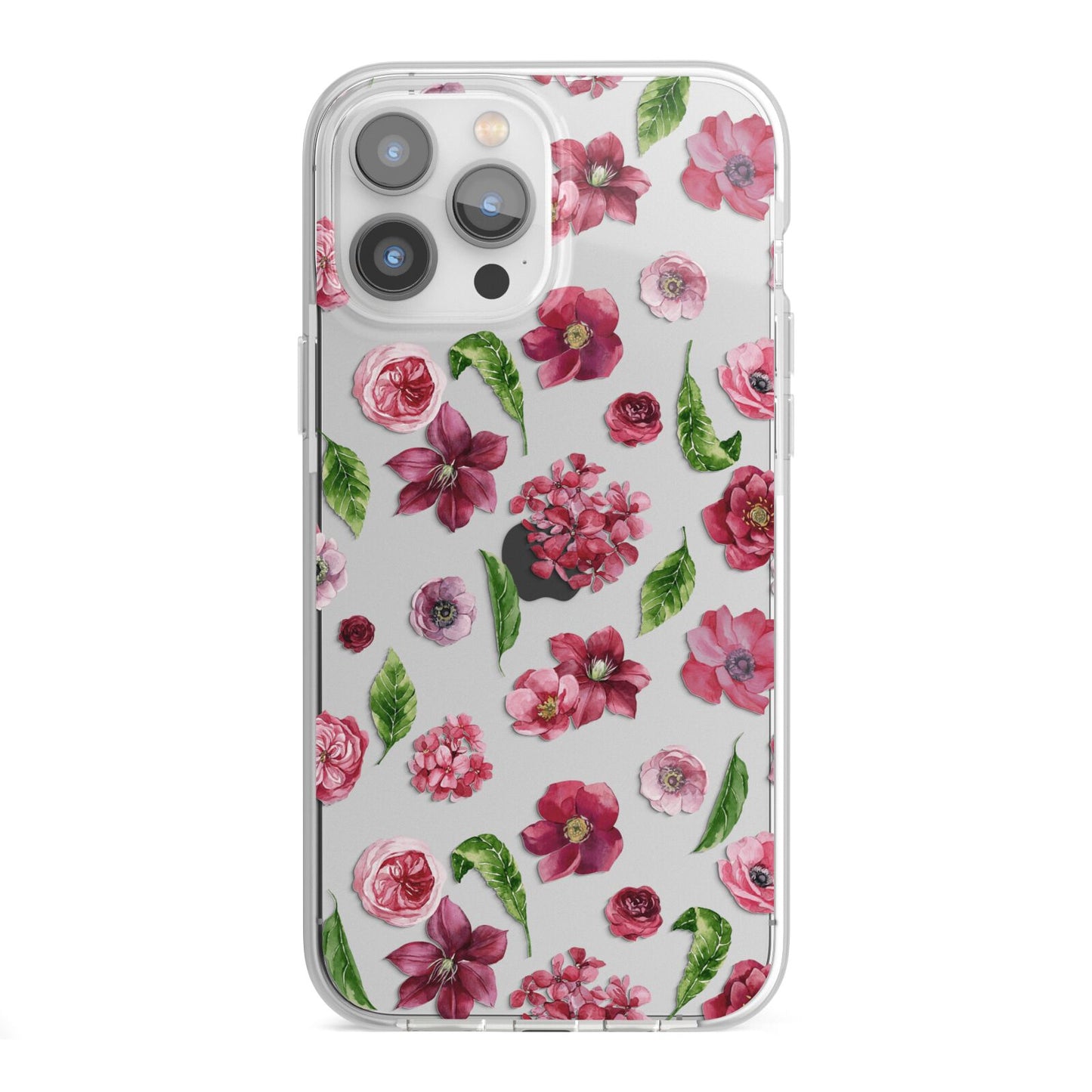 Pink Floral iPhone 13 Pro Max TPU Impact Case with White Edges