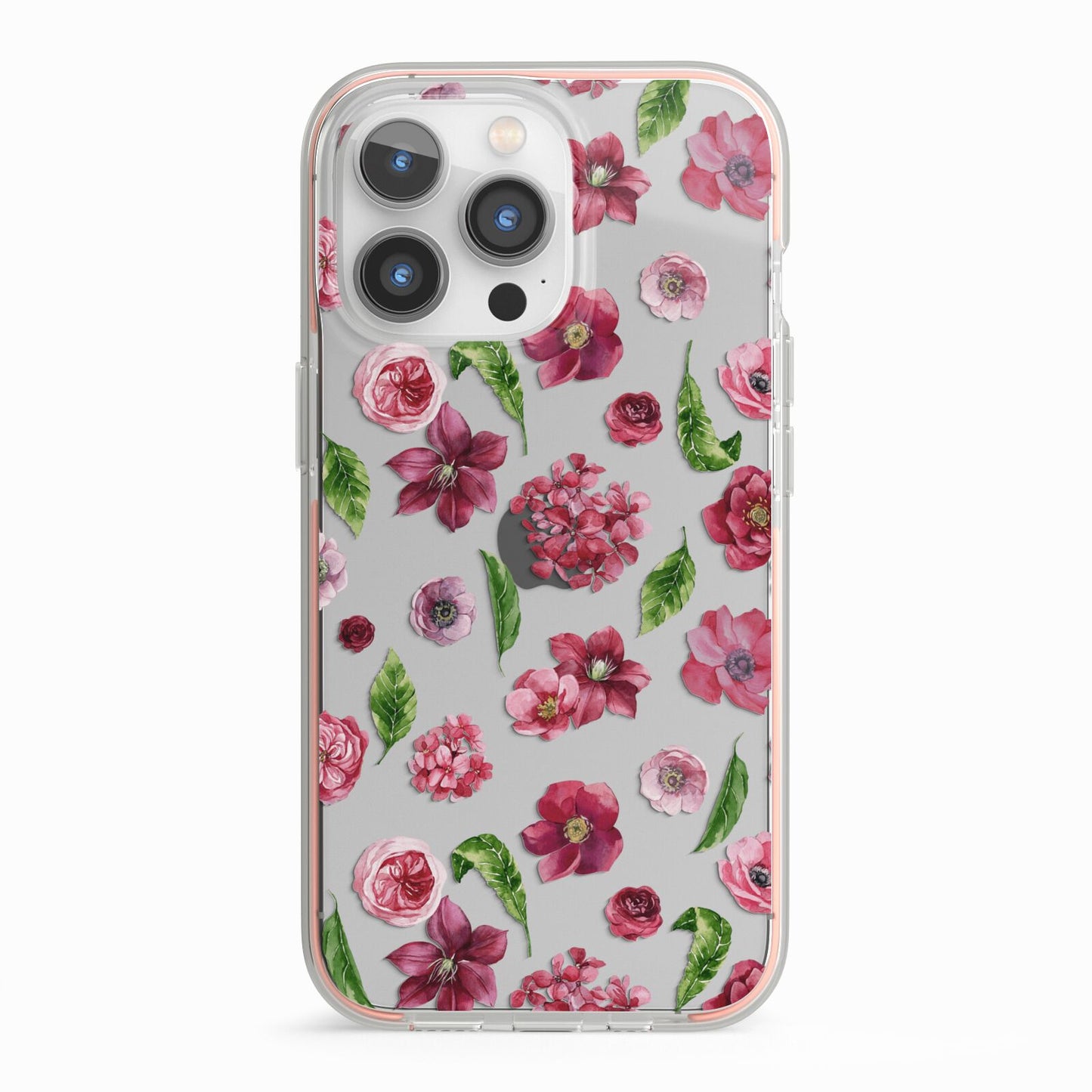 Pink Floral iPhone 13 Pro TPU Impact Case with Pink Edges