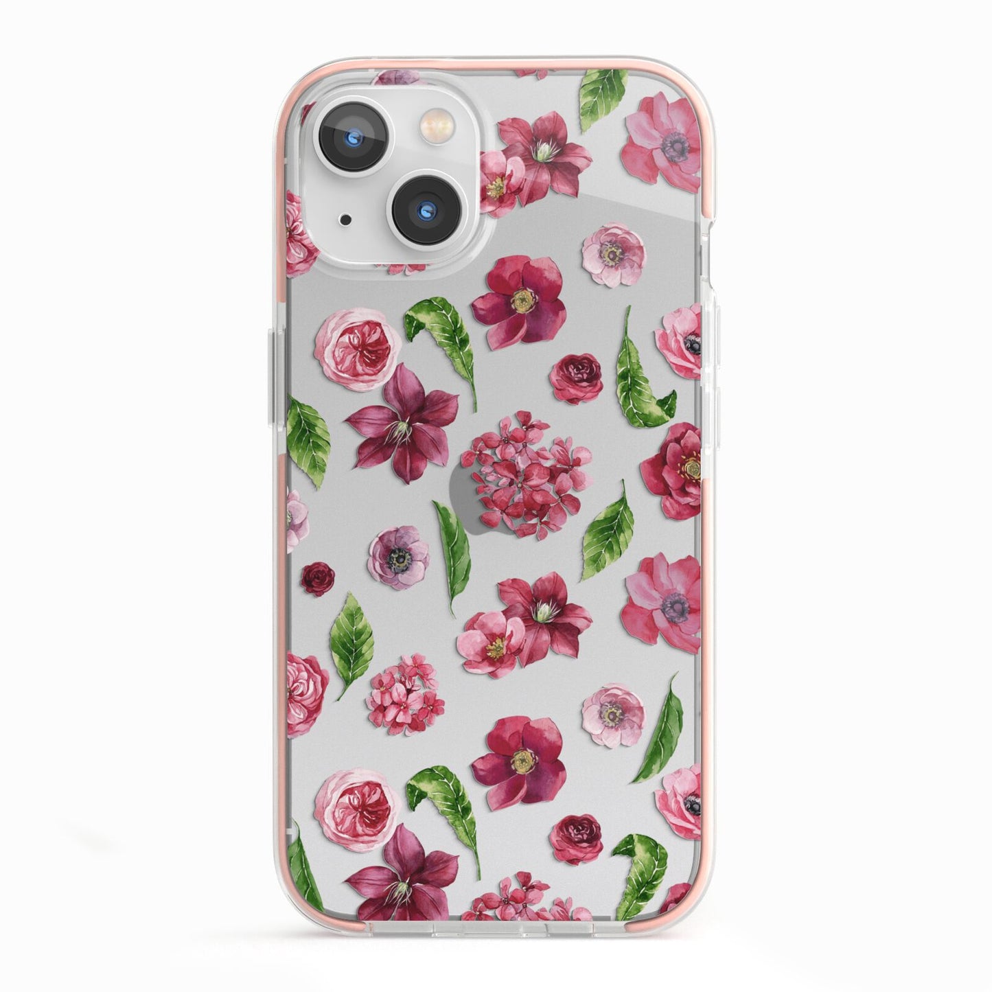 Pink Floral iPhone 13 TPU Impact Case with Pink Edges