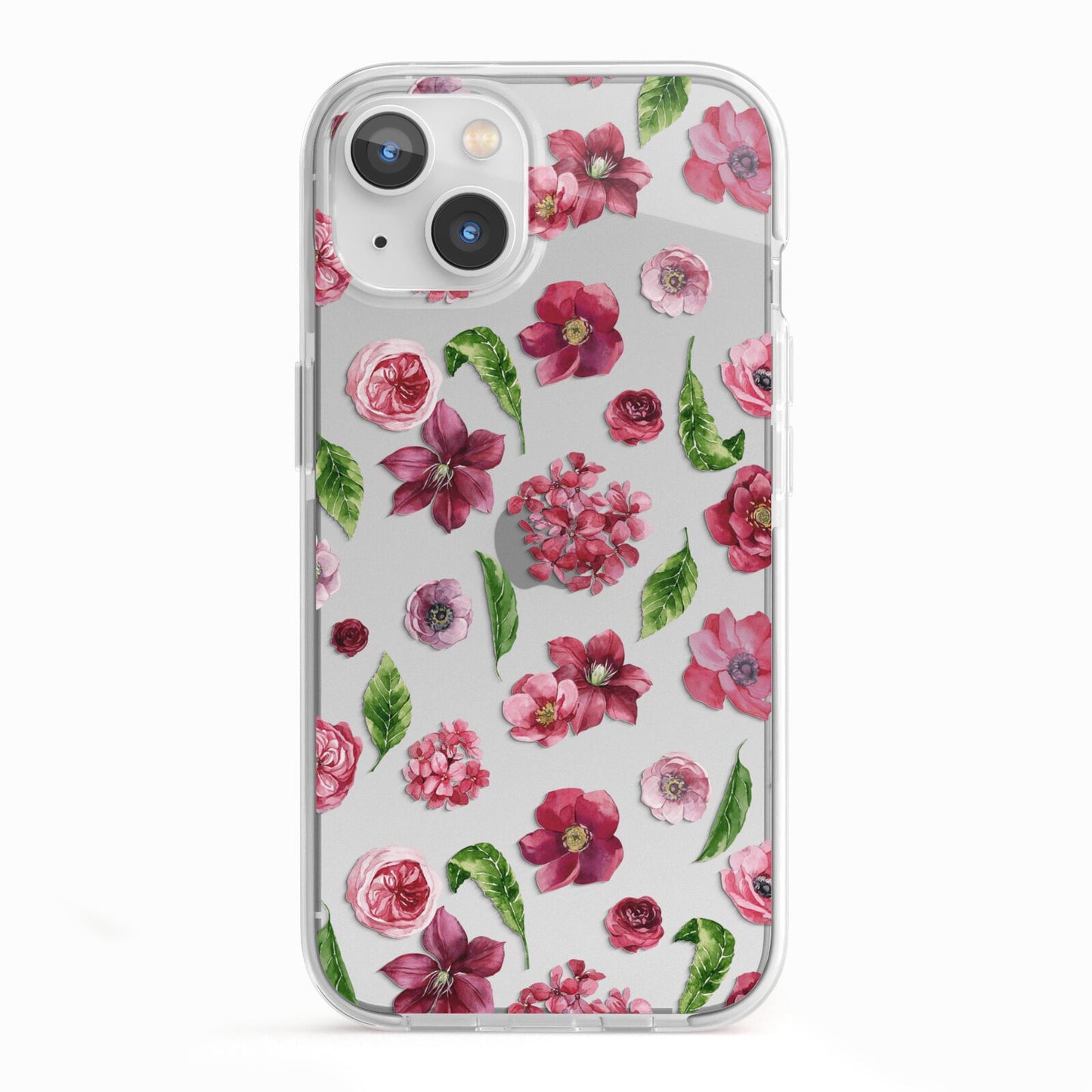 Pink Floral iPhone 13 TPU Impact Case with White Edges