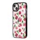 Pink Floral iPhone 14 Plus Black Impact Case Side Angle on Silver phone