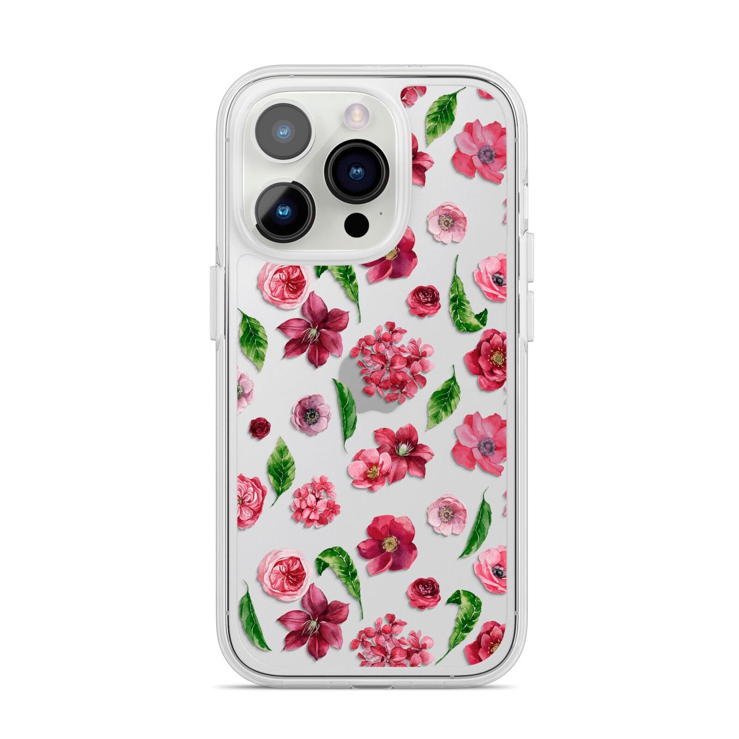 Pink Floral iPhone 14 Pro Clear Tough Case Silver