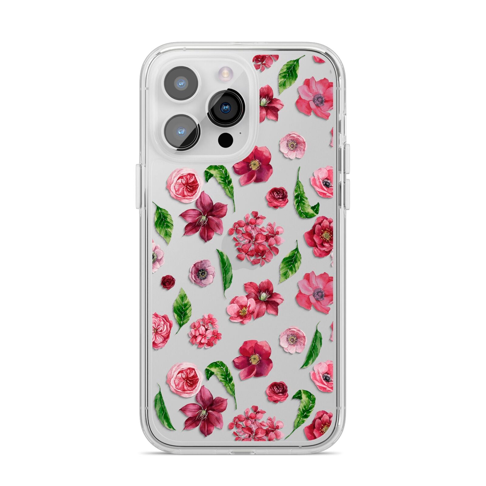 Pink Floral iPhone 14 Pro Max Clear Tough Case Silver