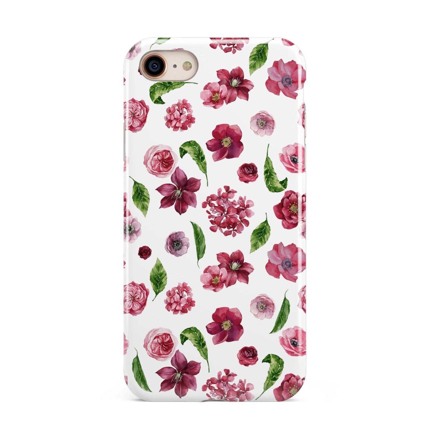 Pink Floral iPhone 8 3D Tough Case on Gold Phone