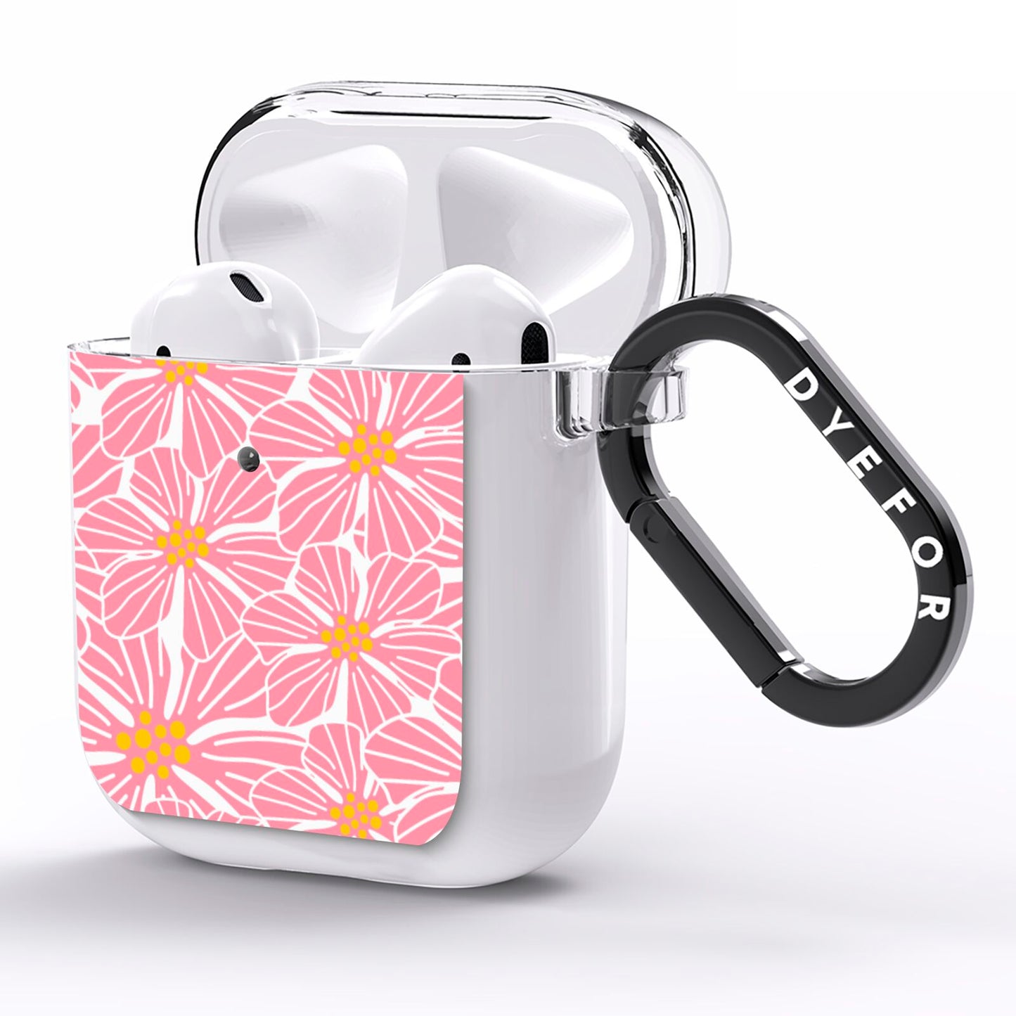 Pink Flowers AirPods Clear Case Side Image