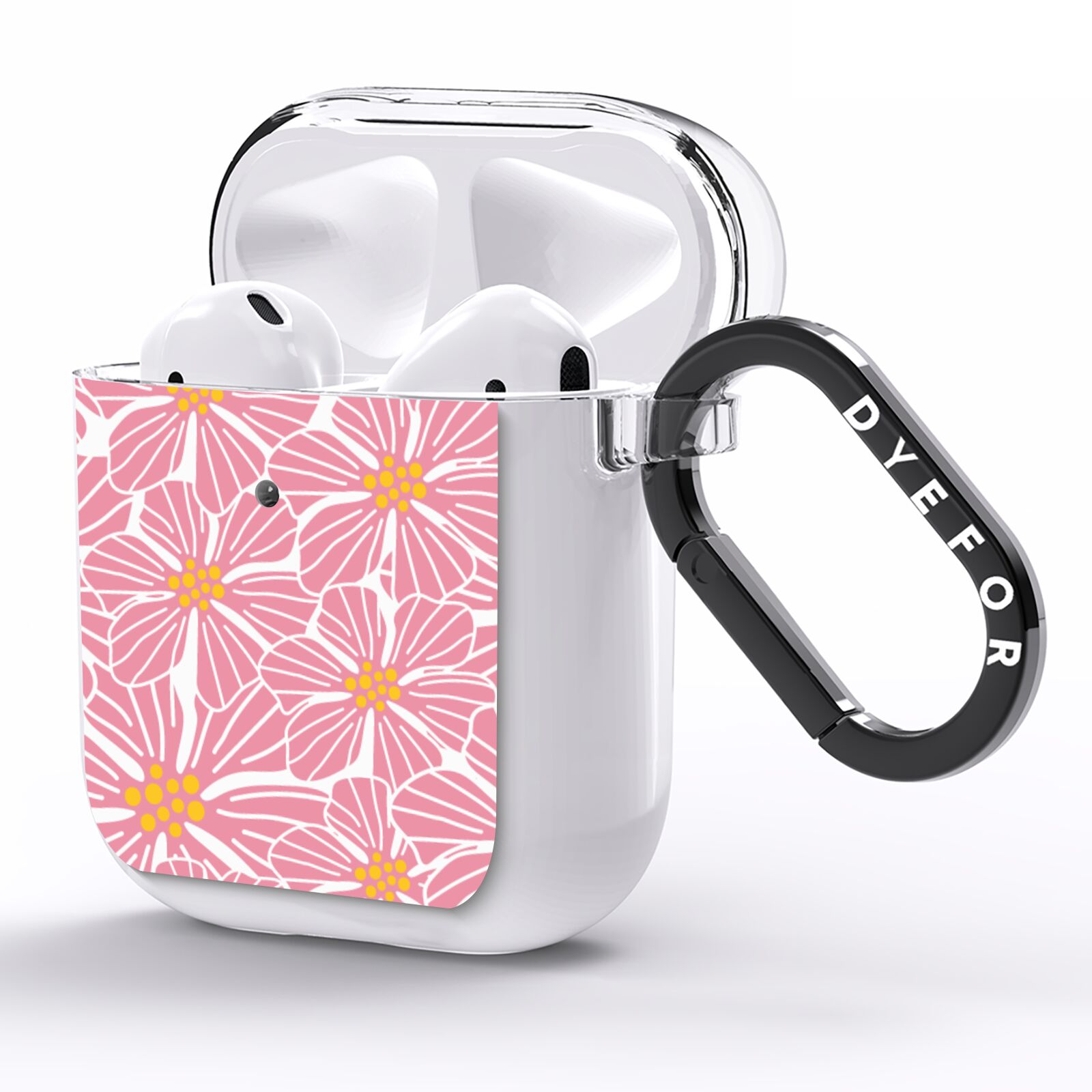 Pink Flowers AirPods Clear Case Side Image