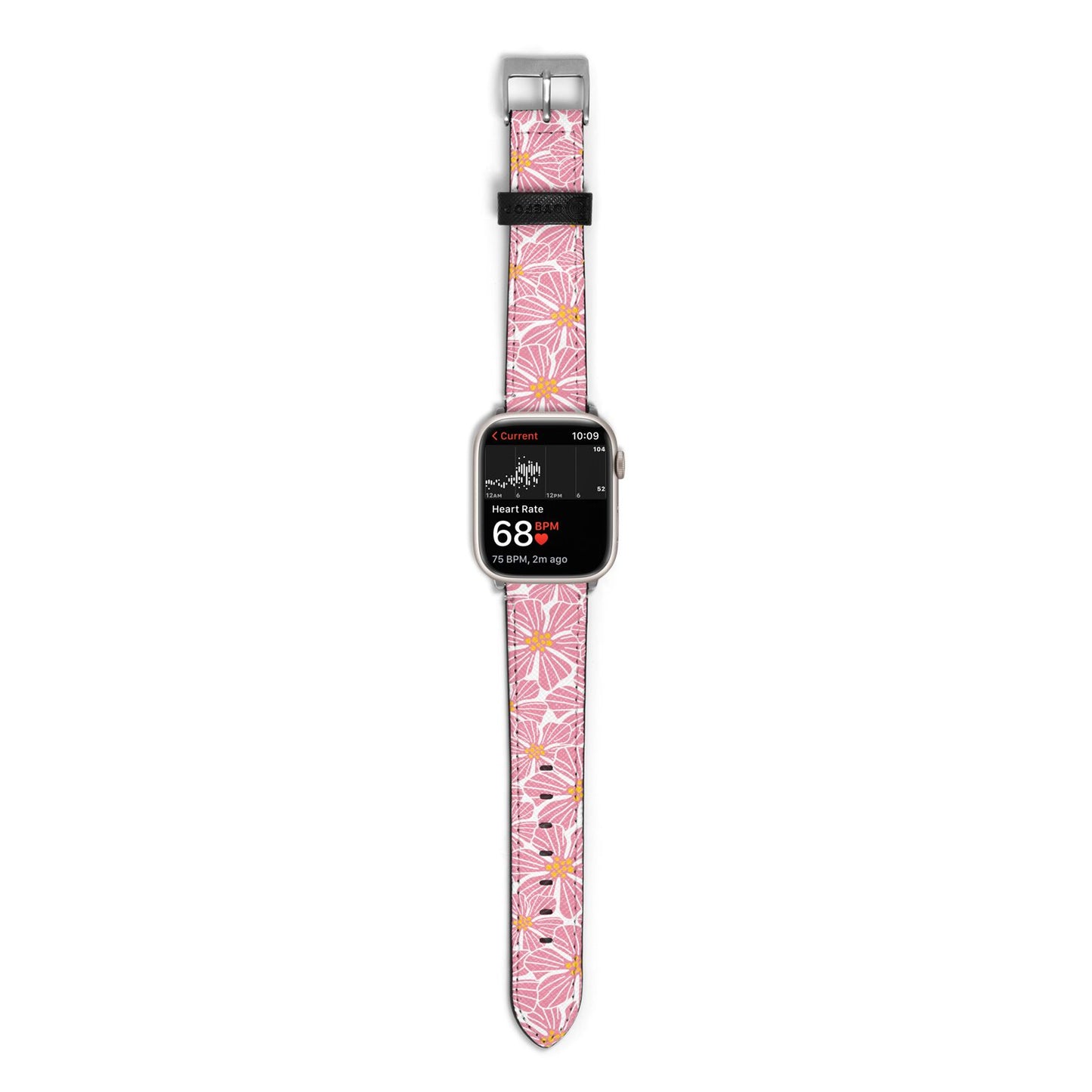 Pink Flowers Apple Watch Strap Size 38mm with Silver Hardware