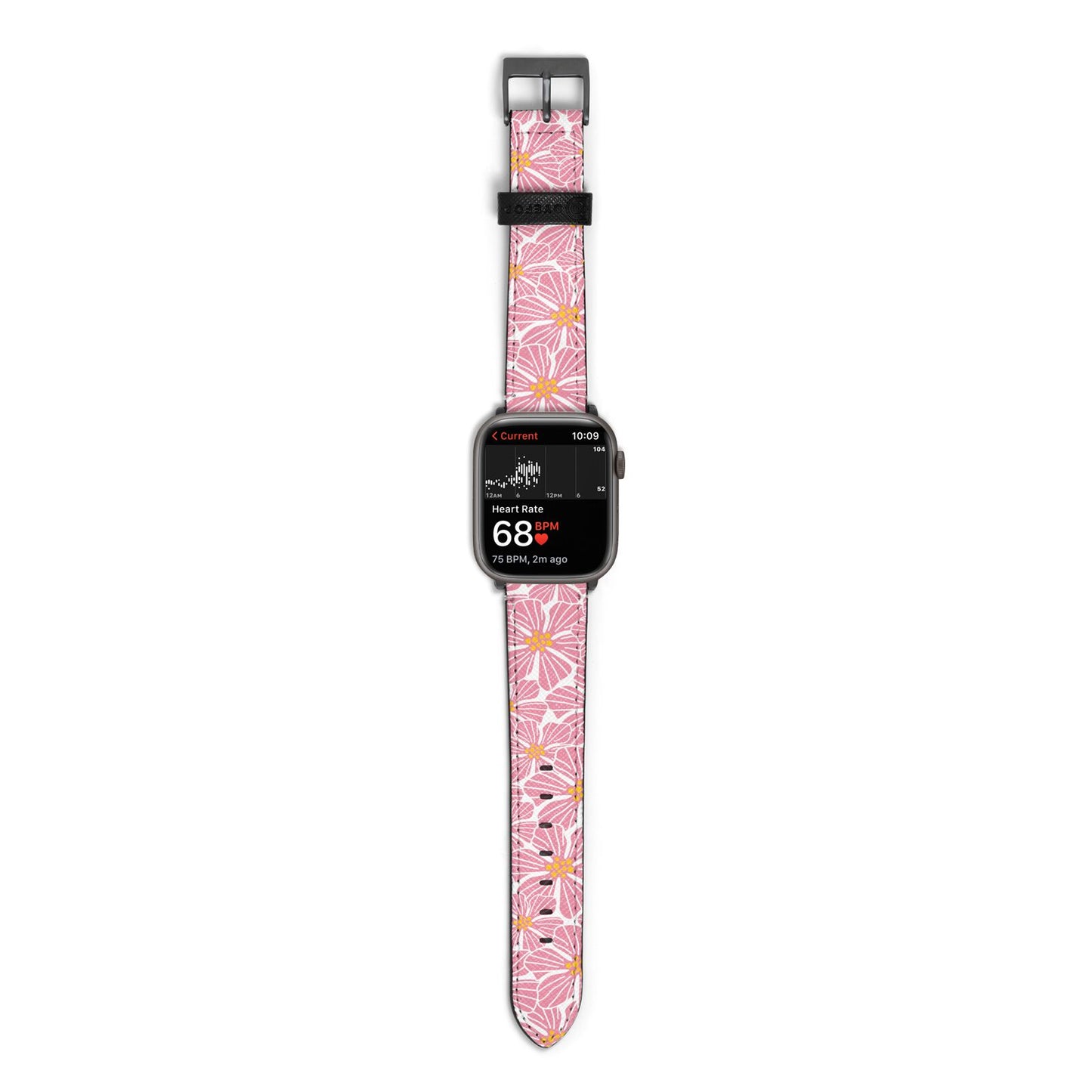 Pink Flowers Apple Watch Strap Size 38mm with Space Grey Hardware