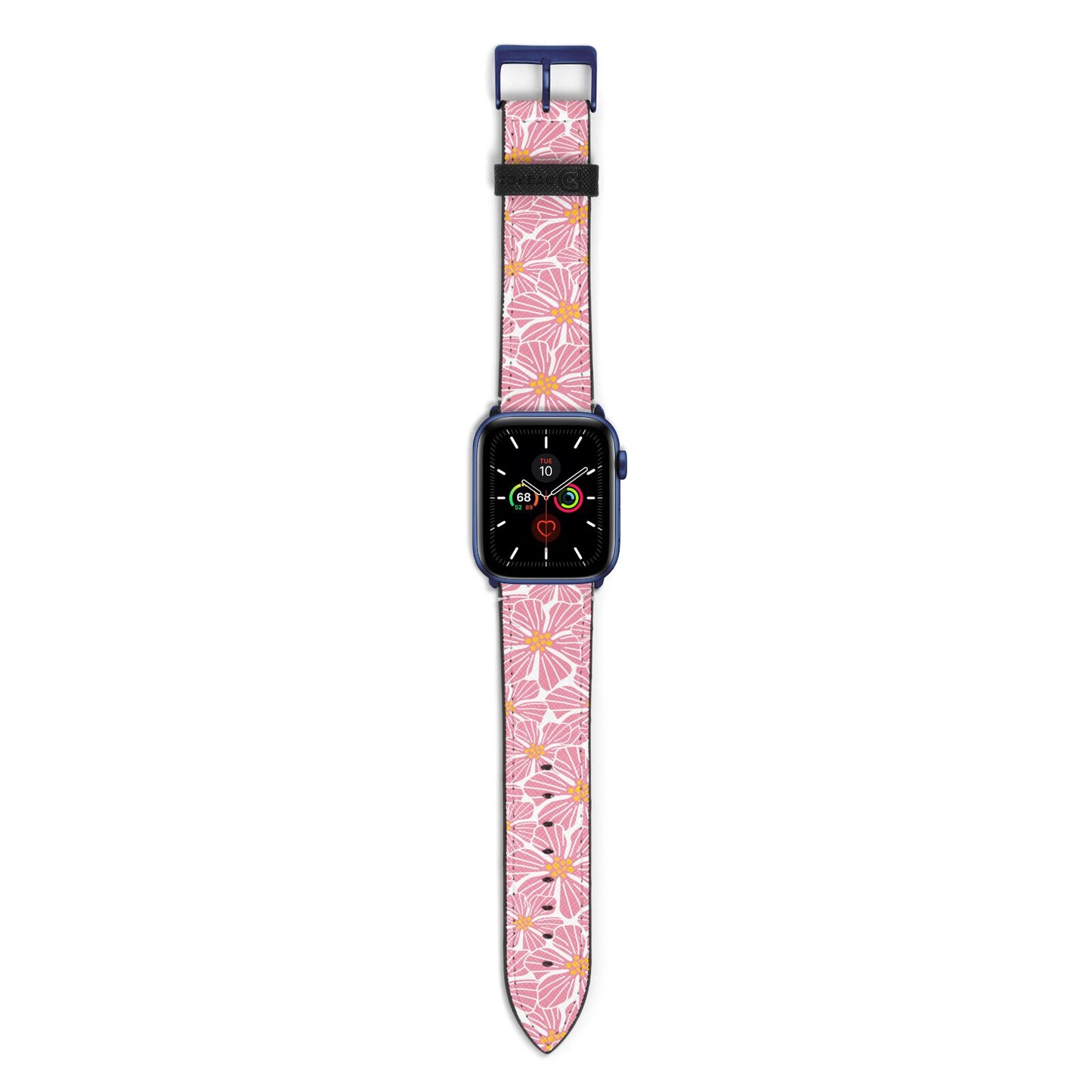 Pink Flowers Apple Watch Strap with Blue Hardware