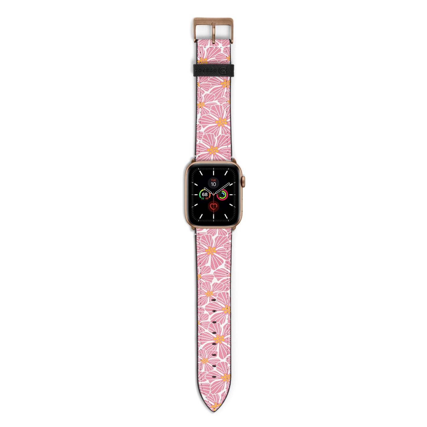 Pink Flowers Apple Watch Strap with Gold Hardware