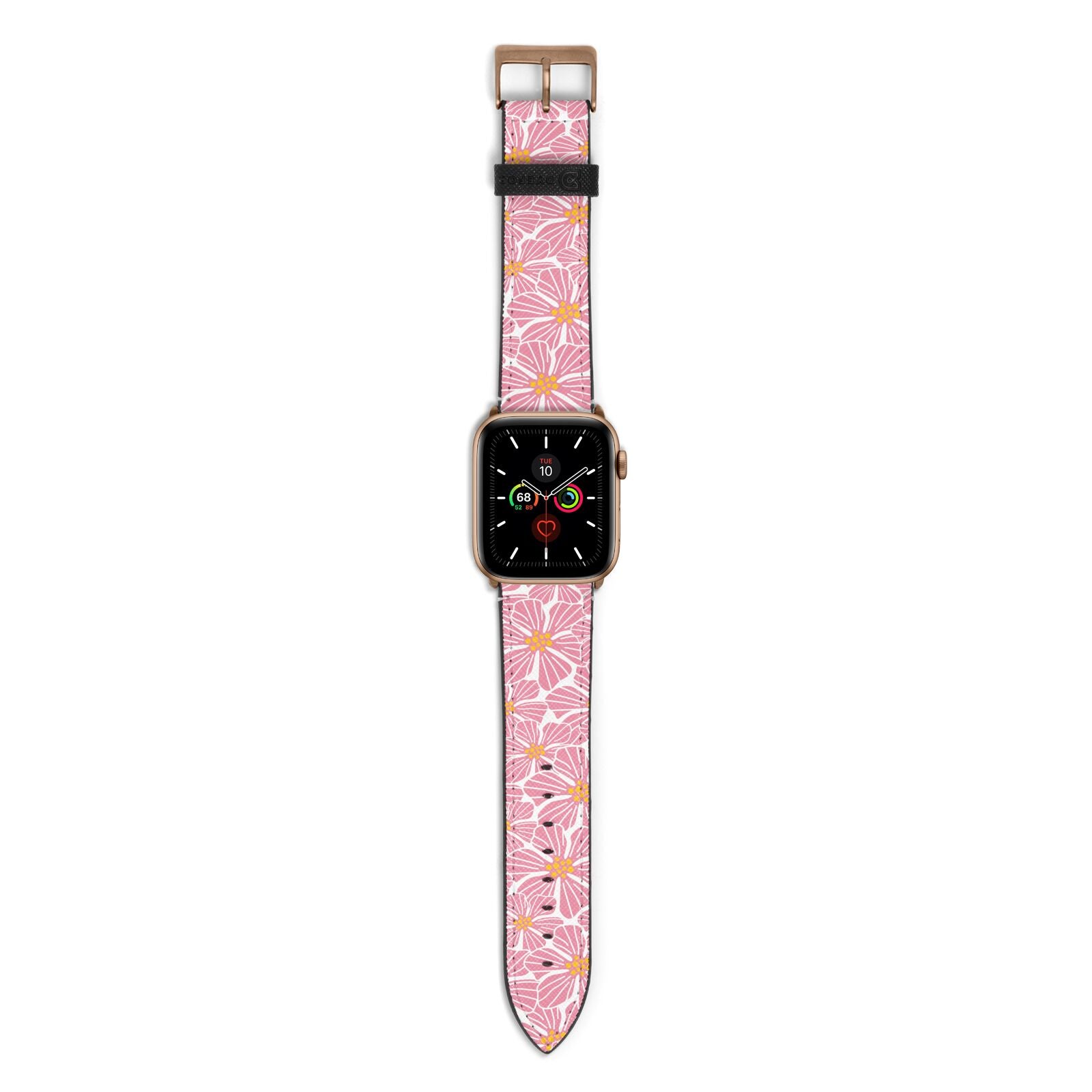 Pink Flowers Apple Watch Strap with Gold Hardware