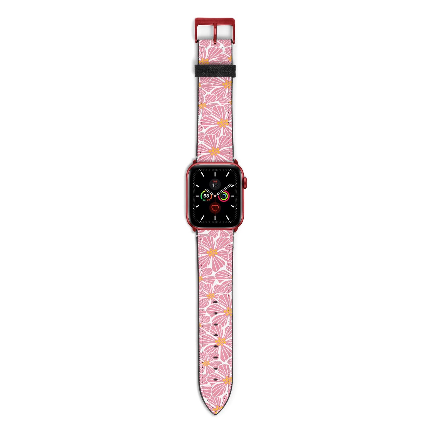 Pink Flowers Apple Watch Strap with Red Hardware