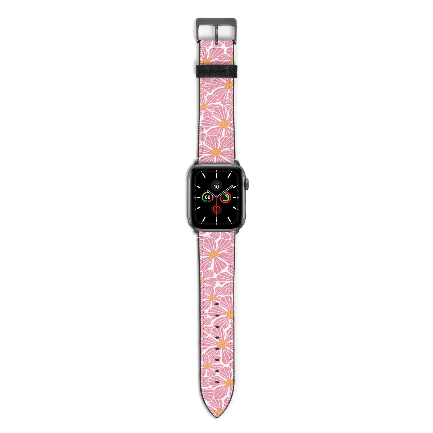 Pink Flowers Apple Watch Strap with Space Grey Hardware