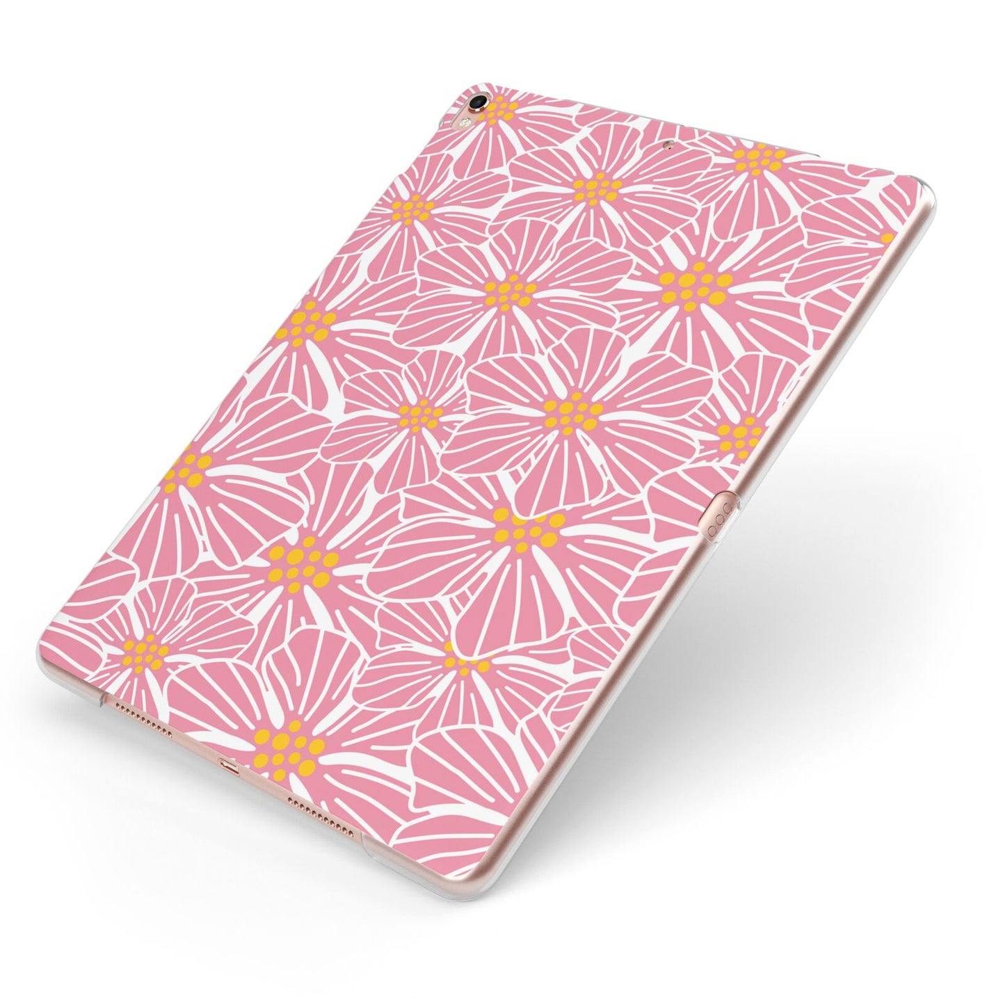 Pink Flowers Apple iPad Case on Rose Gold iPad Side View