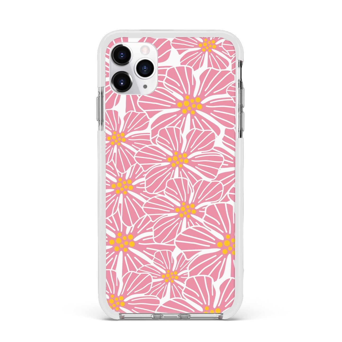 Pink Flowers Apple iPhone 11 Pro Max in Silver with White Impact Case